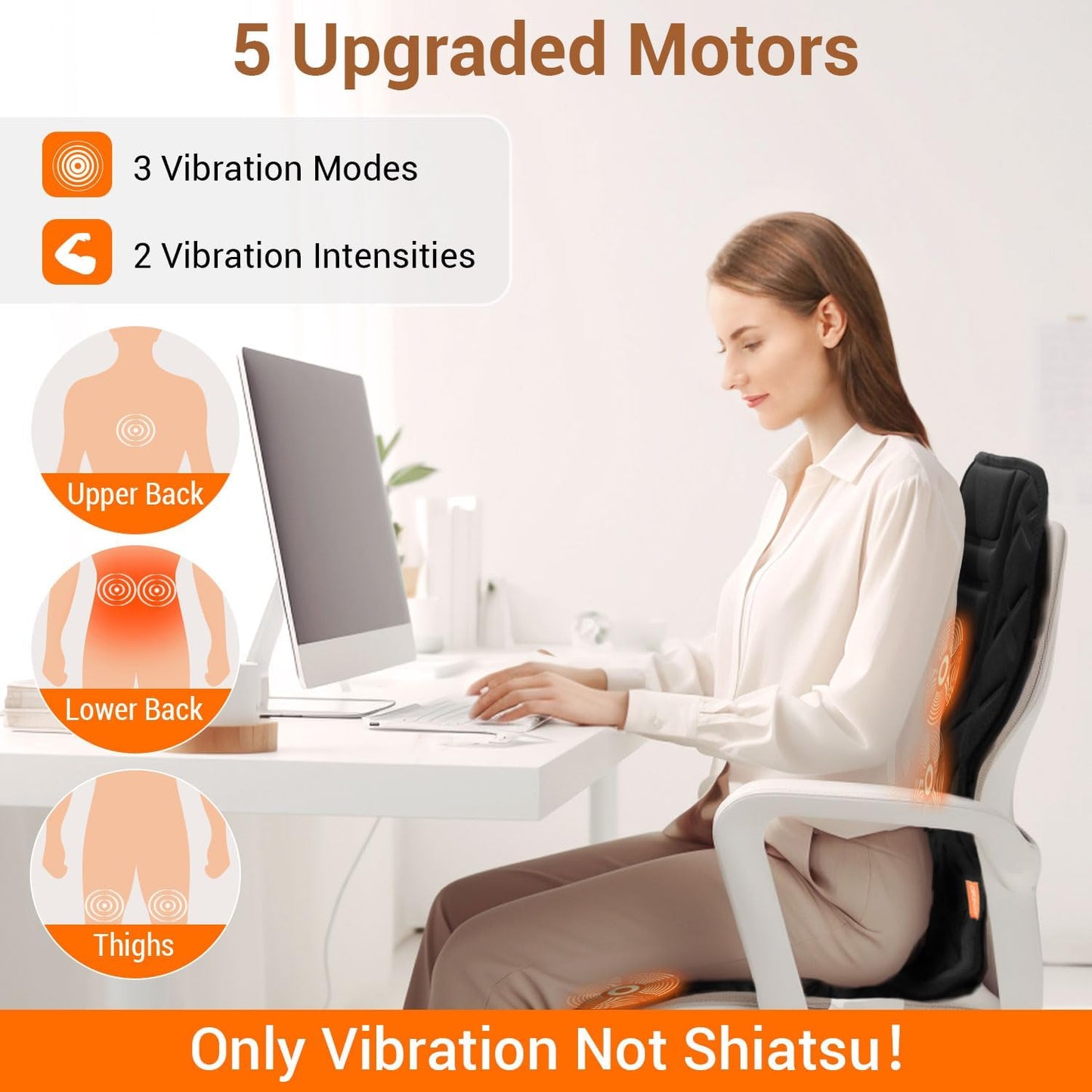 CARSHION Back Massager with Heat,Heated Seat Cover Cushion with 5 Vibrating Massage Nodes & 2 Heat Levels Massage Chair Pad for Pain Relief Home Office Use