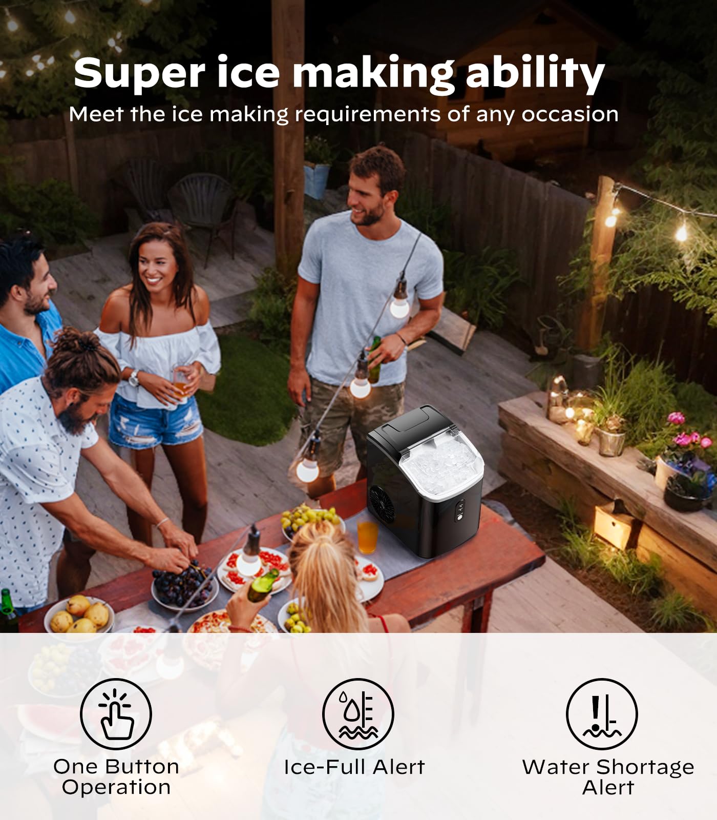 Nugget Ice Makers Countertop, Pellet Ice Machine with Self-Cleaning Function, Nugget Ice Machine Produces 33 lbs of Chewable Ice in 24 Hours, Sonic Ice Maker Perfect for Home Kitchens Party Camping