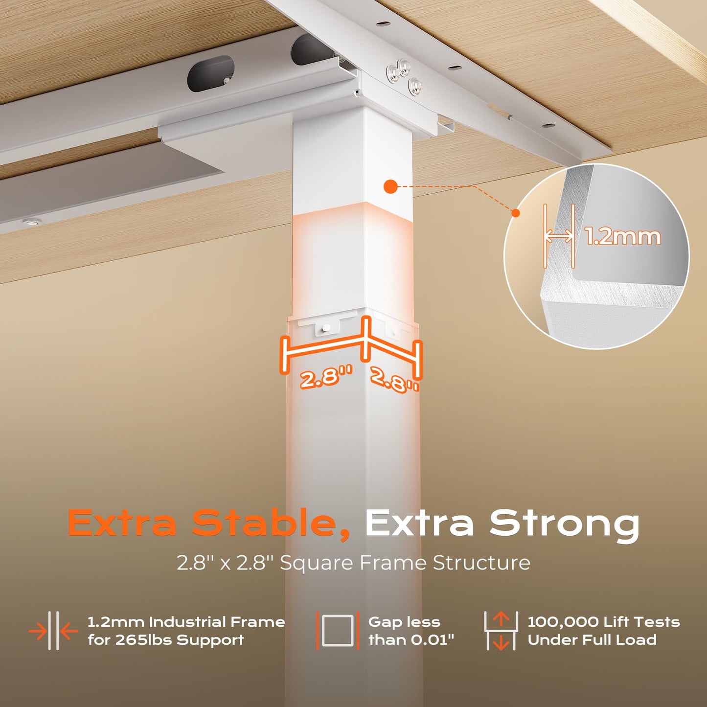 Huuger Dual Motor Electric Standing Desk Frame, Sit Stand up Desk Leg for 47.2” to 86.6” Desktop, Computer Desk Leg with Cable Tray, 3 Memory Height Presets, 2 Hooks, White Frame Only