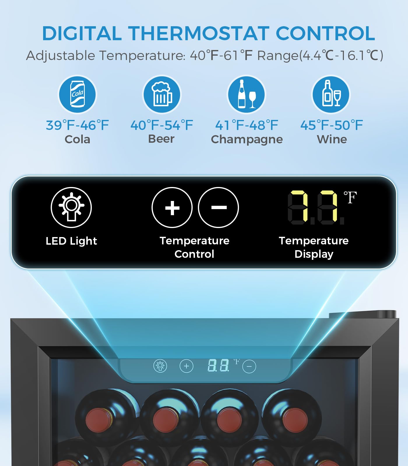 Electactic 48 Can Beverage Refrigerator Mini Fridge Cooler Glass Door for Beer Soda or Wine, Small Drink Cooler Machine LED Temperature Control for Bar Home, Office 1.3CUFT