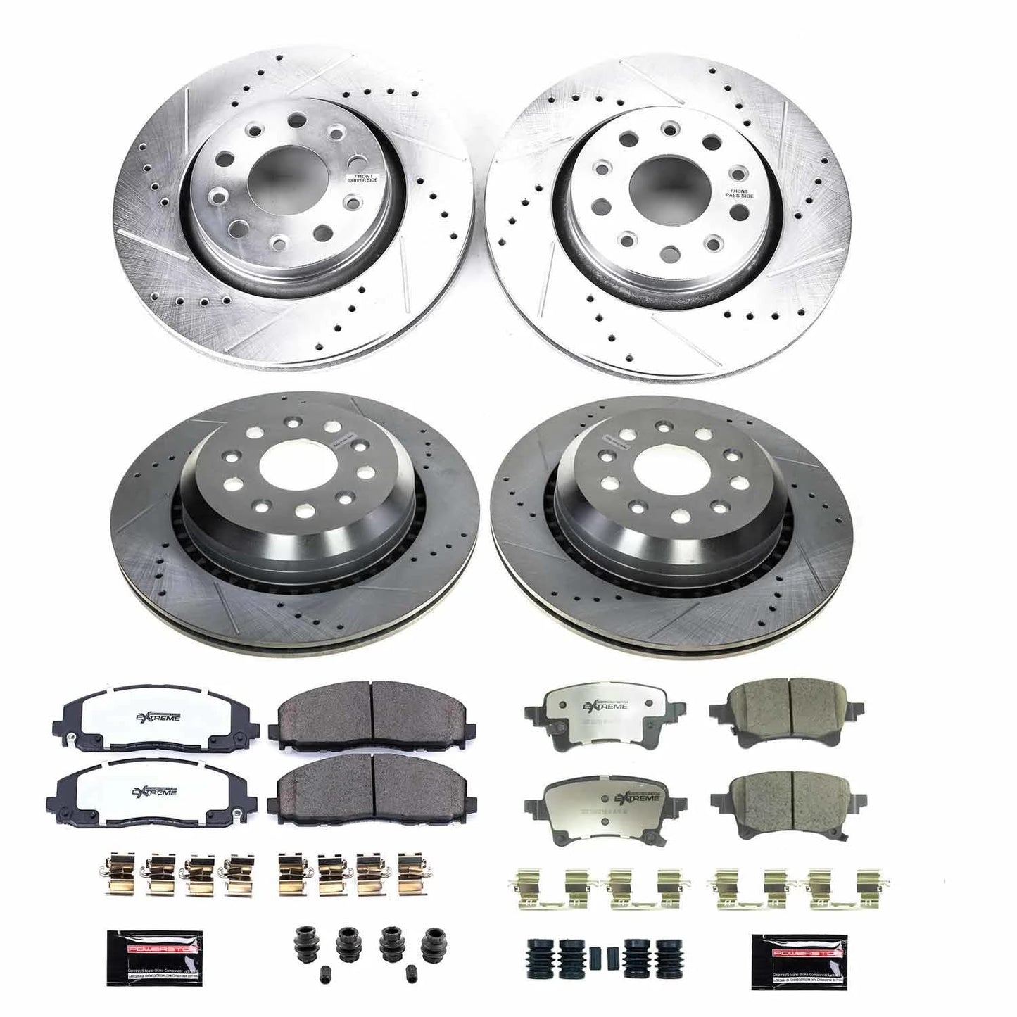 PowerStop Front & Rear Brake Kit For Jeep Gladiator 2020-23 | Jeep Wrangler 2021-22 - Truck & Tow Carbon Fiber Ceramic Brake Pads + Drilled & Slotted Rotors Upgrade, K8509-36