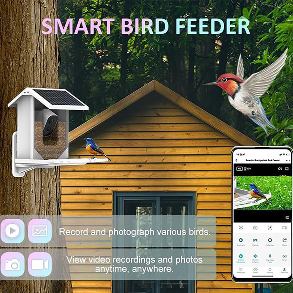 Smart Bird Feeder, AI Bird Watching Camera, AI Identify Bird Species, High-definition 1080P and Support 8-128G TF Card & Cloud Storage, for Outside, Yard, House, Tree, Bird Lover