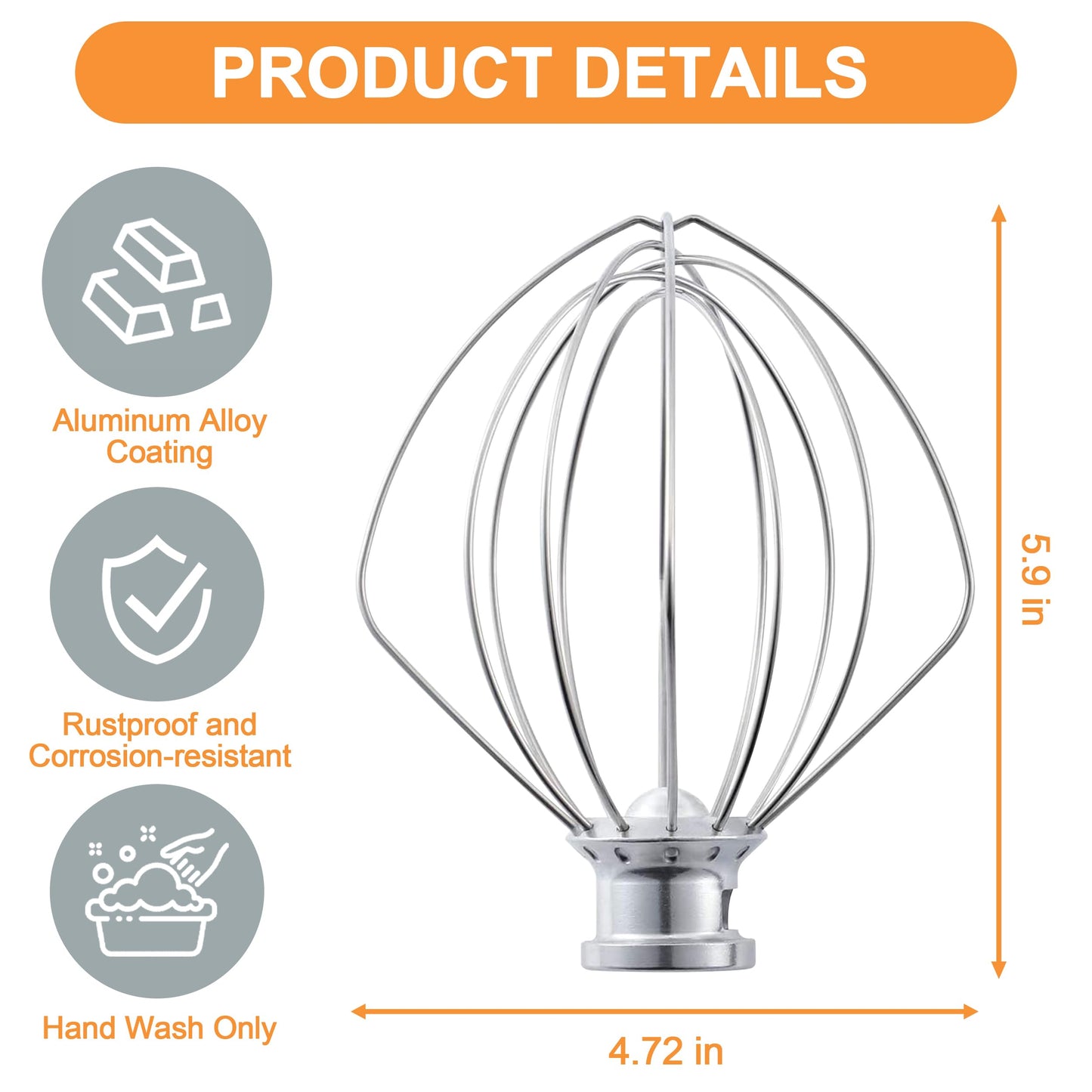 Wire Whip for KitchenAid Tilt-Head Stand Mixer Accessory Replacement, Egg Cream Stirrer, Cakes Mayonnaise Whisk，Whipping Egg White