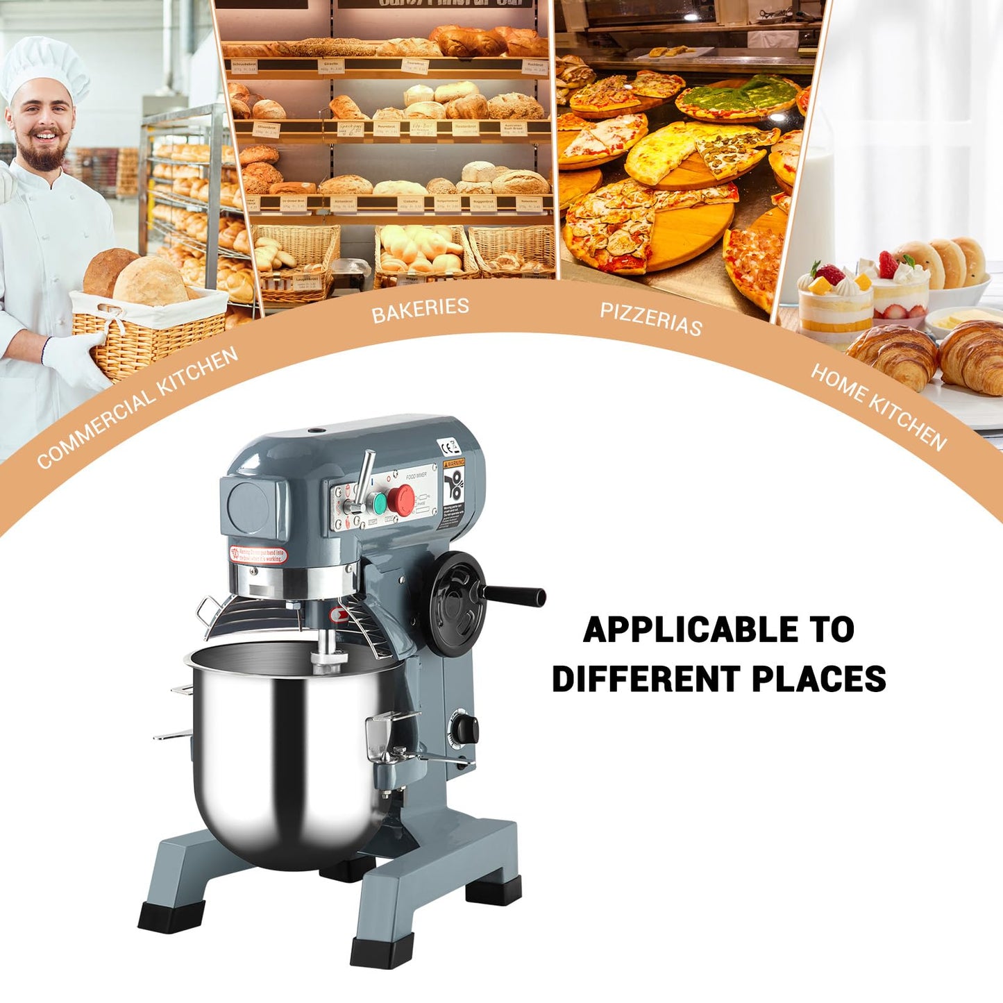 Commercial Food Mixer 15Qt, Heavy Duty Commercial Stand Mixer with 3 Speeds Adjustable, 660W Electric Dough Mixer with Stainless Steel Bowl, Dough Mixer Timing Function for Bakeries Pizzerias