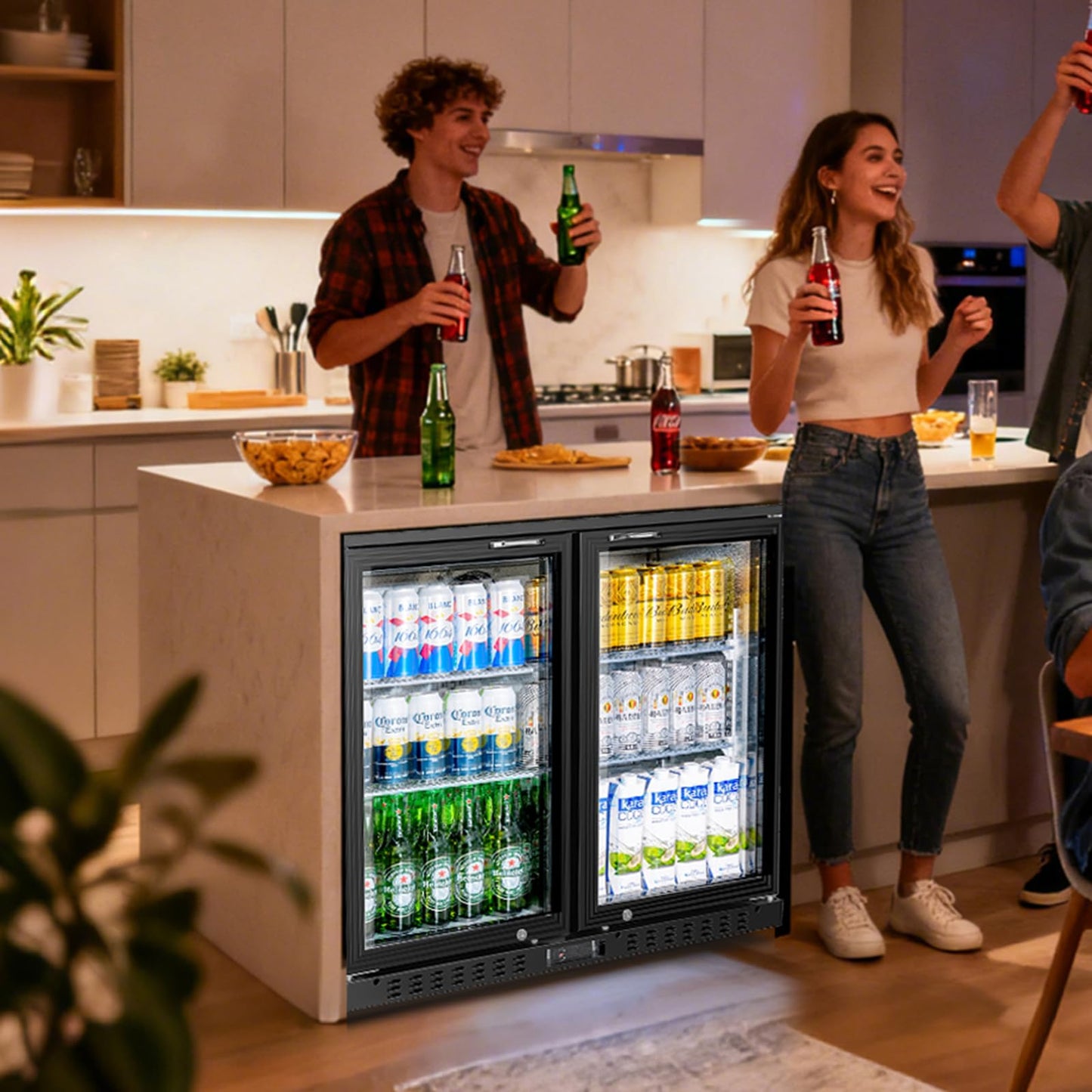 BINGERMA Back Bar Cooler with 2 Glass Doors Commercial Under Counter Beverage Refrigerator 7.4 Cu.ft. ETL Black Drink Fridges for Bar,Office,Convenience Stores