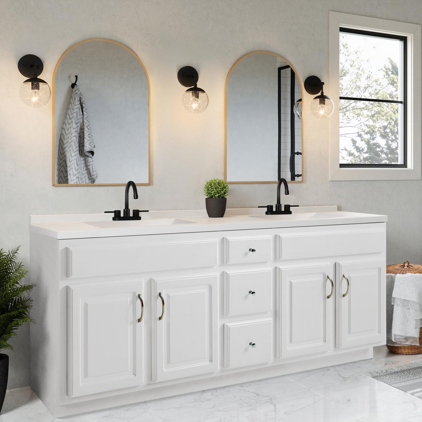 Design House 73-Inch Camilla II Modern Vanity Top with Double Sinks and Backsplash, Improved Packaging, Solid White – Design House, 630277
