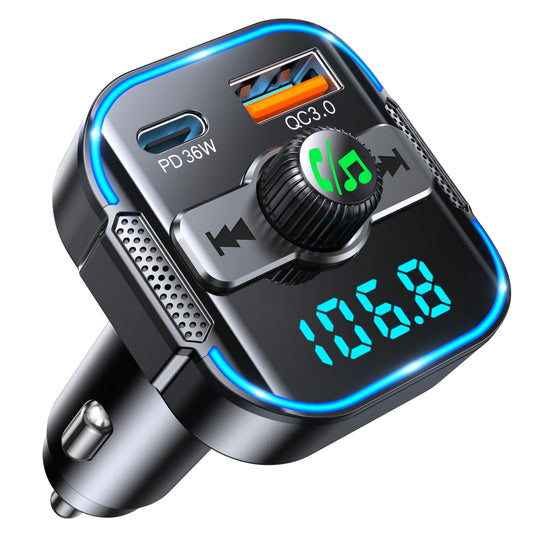 RIWUSI Bluetooth 5.3 Car Adapter【PD 36W+QC3.0 18W】, 2-in-1 FM Bluetooth Transmitter 【Dual Stronger Mics】& Fast Car Charger, Wireless FM Radio Adapter Hands-Free Calling, Siri Assistant, Black