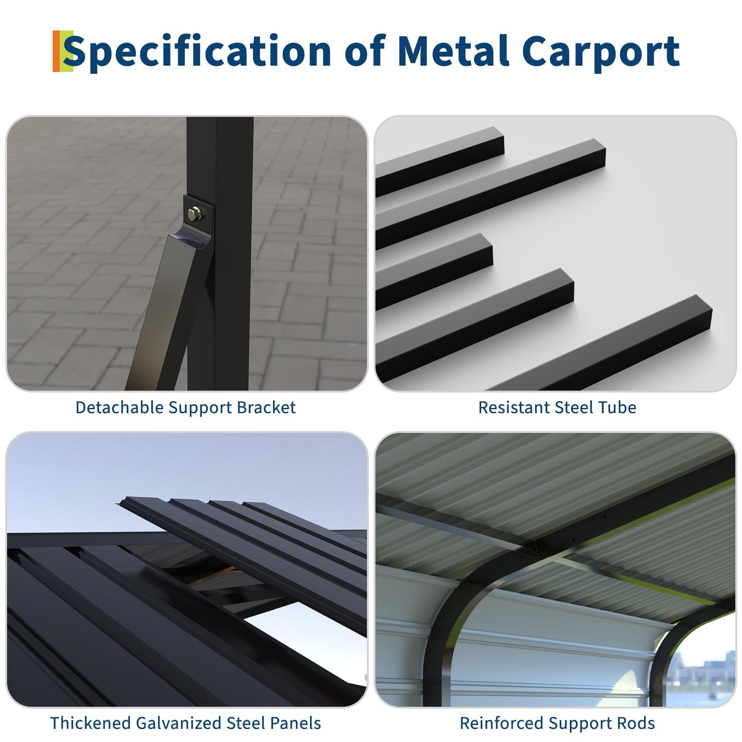 10x15 FT Heavy Duty Metal Carport with Galvanized Steel Roof & Frame, All-Weather Portable Car Shelter for Cars, Trucks & Boats, Wind & Snow Resistant with Reinforced Base