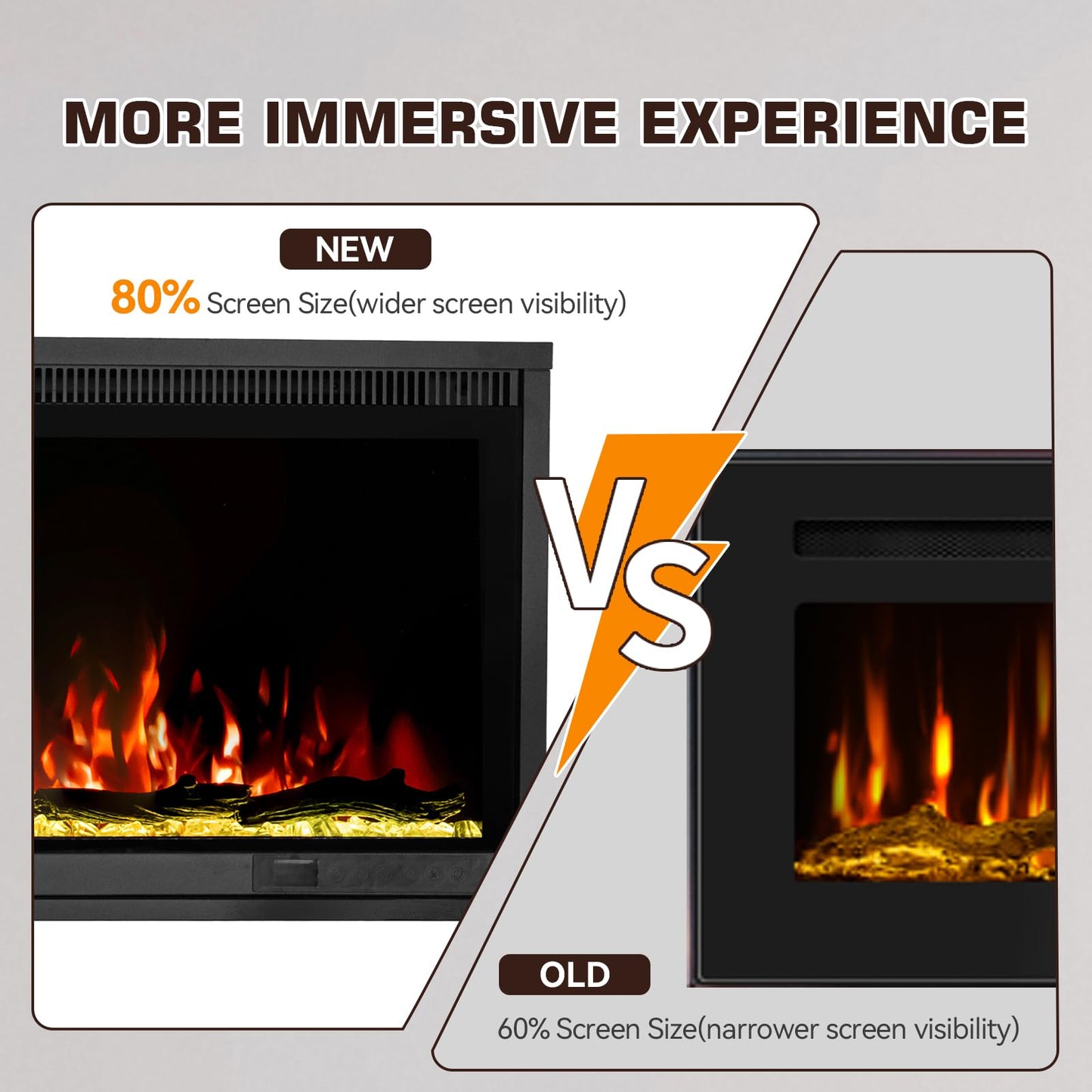 60" Linear Electric Fireplace Heater Insert: Ultra-Narrow Frame Wide Screen, 13 Flame & Ember Colors, 3 Top Light Colors. Wall Mount/Recessed,1500W/750W with Remote & Touch Control, Log & Crystal Set