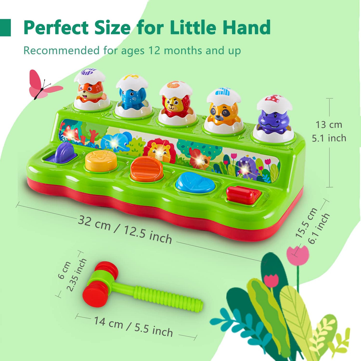 WOWOHAGE 1 Year Old Toys for Boys Girls Birthday Gift, Cause and Effect Animal Pop Up Toy with Music and Light for Toddlers 1-3, Preschool Learning Educational Toys Gifts for Babies 12 Months