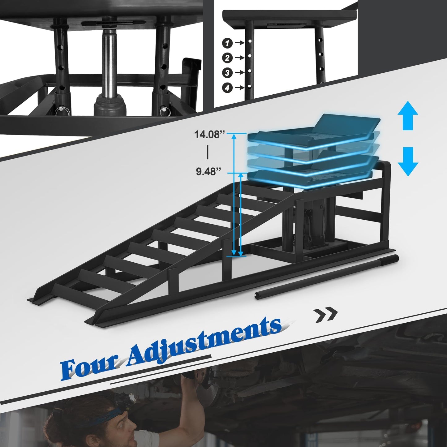 2 Pack Hydraulic Car Ramps 5 T 10000 LBS Low Profile Car Lift Service Ramps Truck Trailer Garage,Height Hydraulic Vehicle