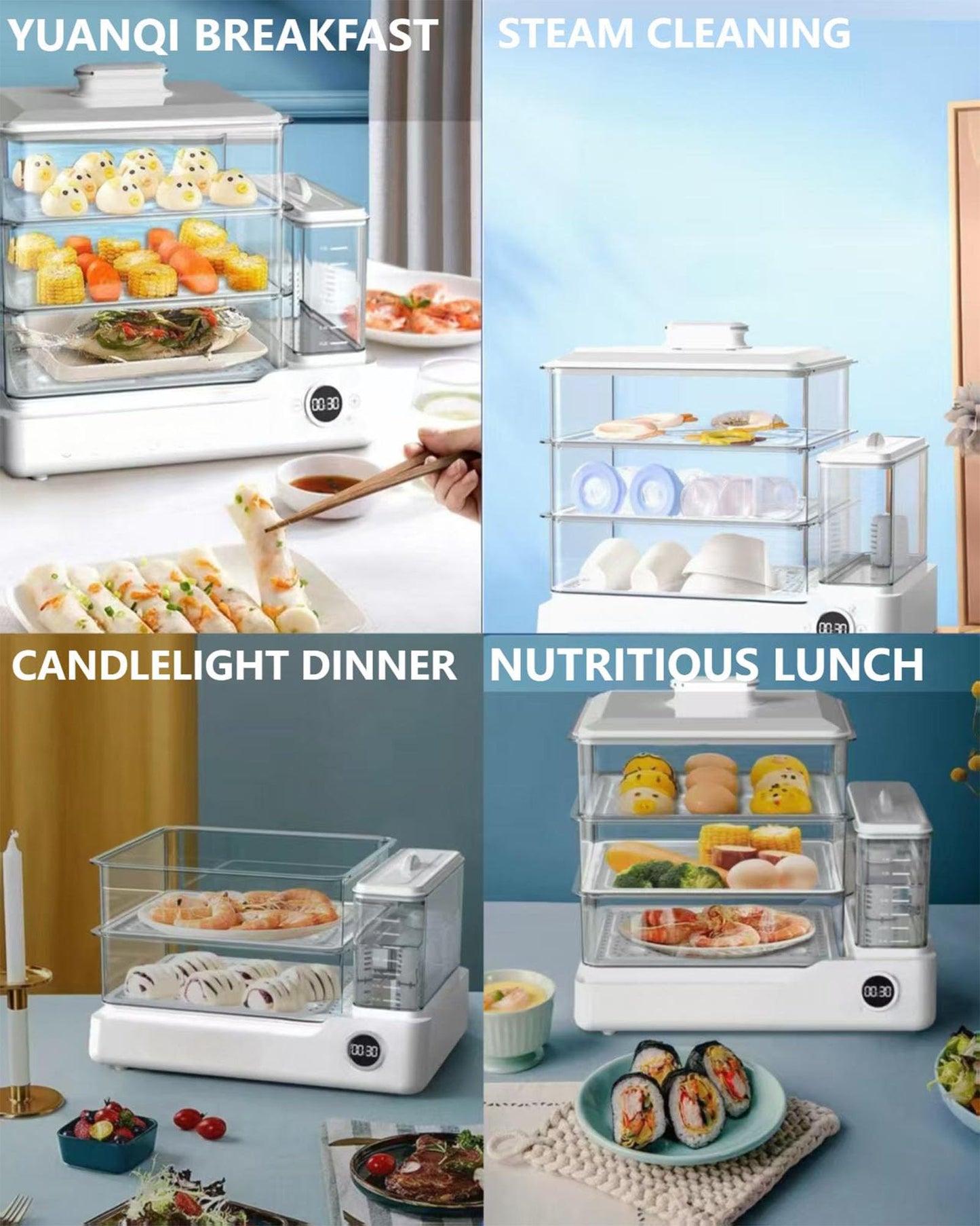 24l Electric Steamer, 800w Household Food And Vegetable Steamer, Automatic Power-Off Breakfast Machine, 24-Hour Delayed Start, Split Type Independent Water Tank, 3-Layer Stainless Steel Tray