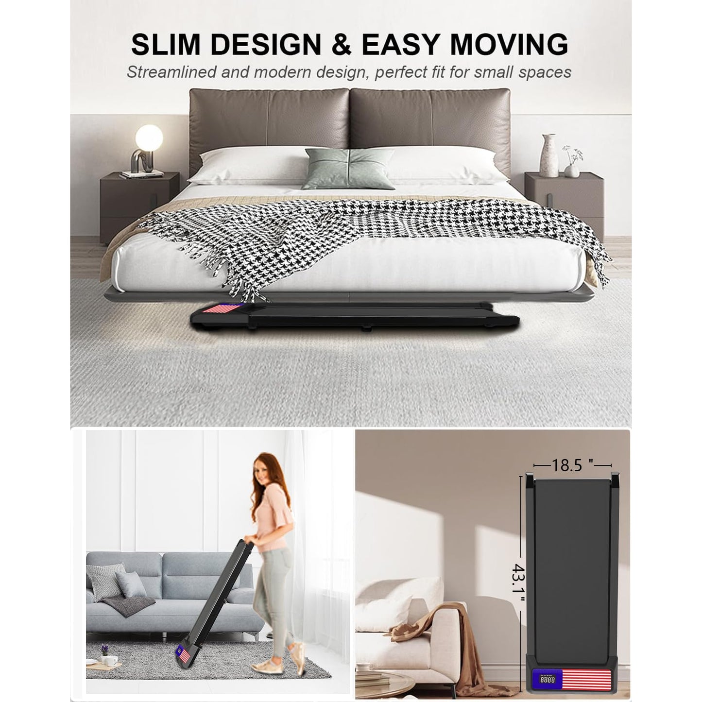 3 in 1 Treadmill, Walking Pad for Home/Office,Under Desk Walking Treadmill with Incline, Remote Control, APP and LED Display