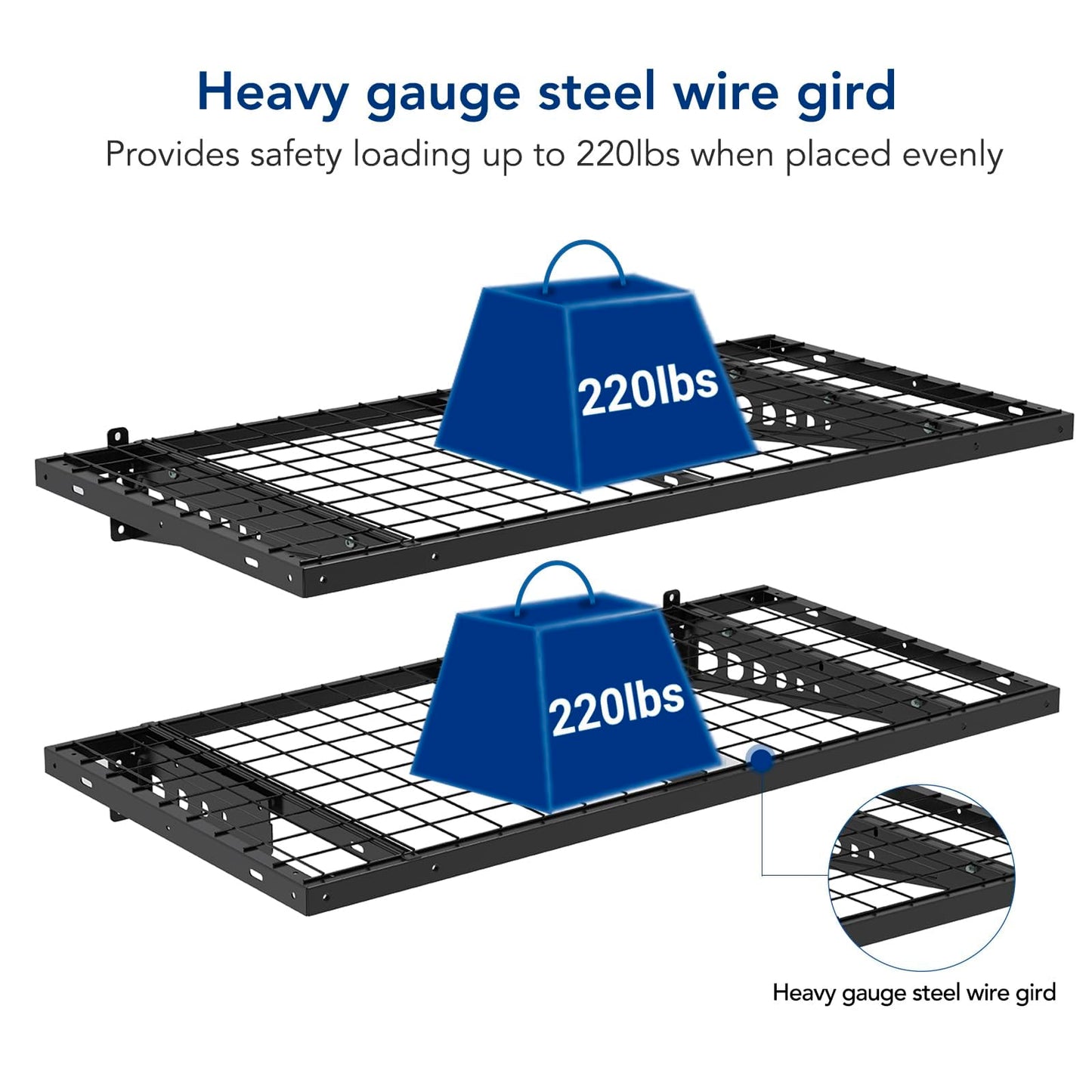 FLEXIMOUNTS 4x8 Overhead Garage Storage Rack without Decking, plus 2-Pack 2x4ft Wall Shelving Rack for Bikes and Tools, 450lbs+440lbs Capacity, Heavy-Duty Garage Organizer, Black