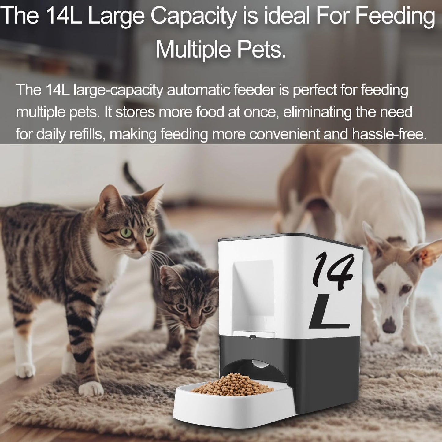 Large Automatic Dog Feeder, 14L Extra Large Breed Auto Dog Feeder Timed Programmable Pet Food Dispenser, Portion Control Voice Recording Suitable for Large and Medium-Sized Dogs