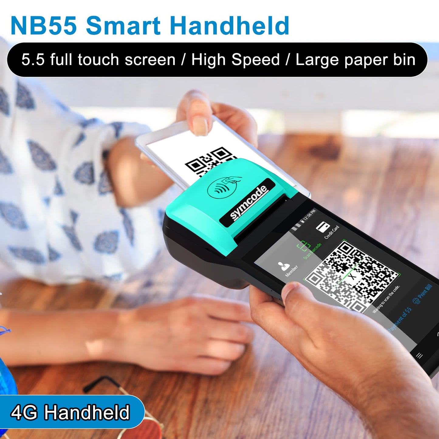 POS PDA Thermal Receipt Printer Handheld Printer Mobile POS Machine 5.5" Touch Screen 58mm Thermal Printer Android 12 Support 4G:FDD-LTE,TD-LTE 3G: WCDMA 2G: GSM,GPRS Hot spot 3GB Ram +16GB ROM&NFC