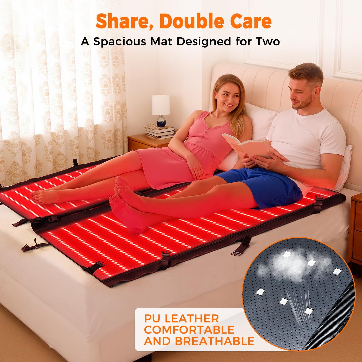 1000 LEDs Dual Full Body Red Light Therapy Mat, Red Light Therapy Blanket, 2in1 LEDs(660nm& 850nm), Premium Leather, Adjustable Timer & Intensity