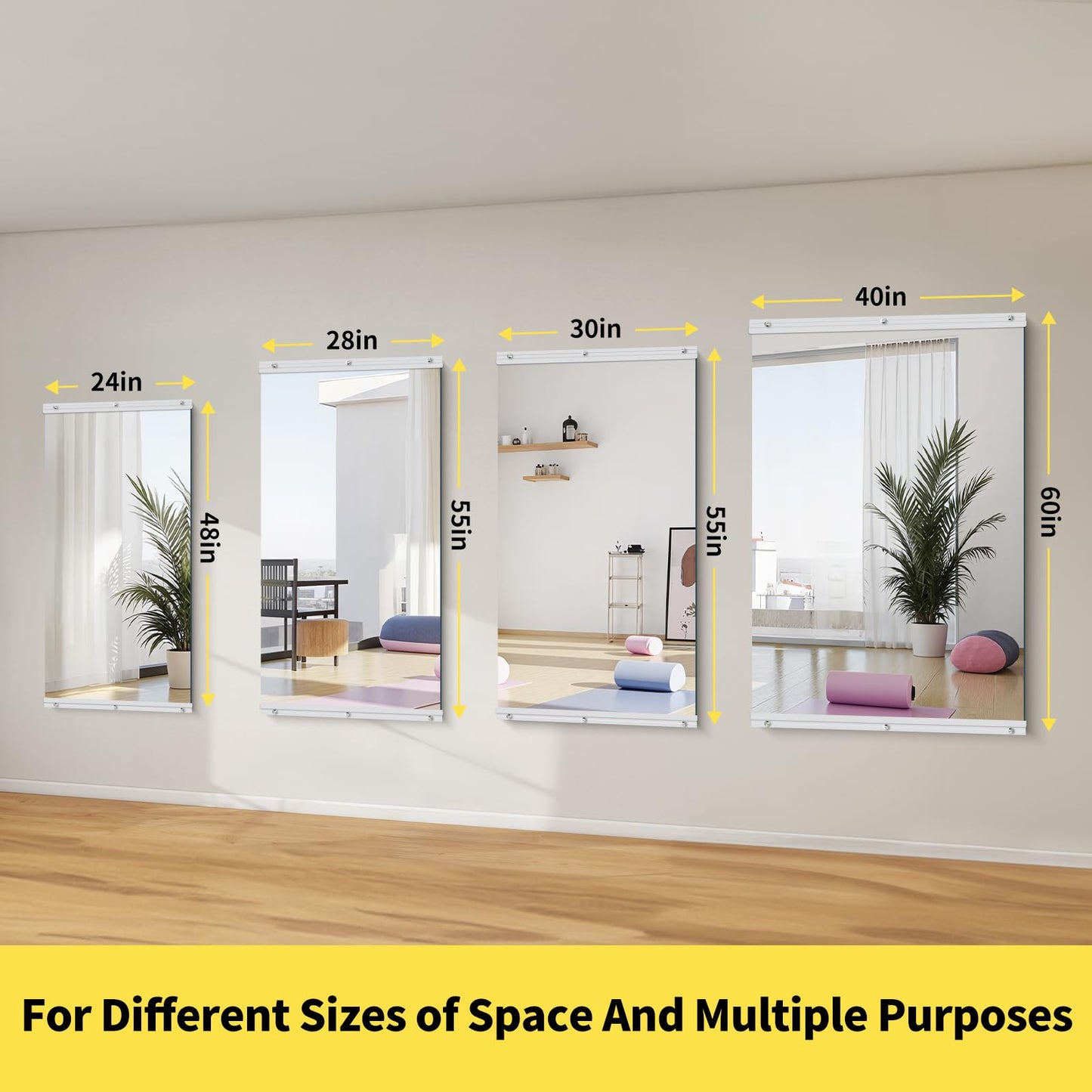 InfiniGlass Home Gym Mirror - 55x28 Inch, 2PCS Frameless Tempered Glass Full Body Mirror for Wall Mount - Ideal for Yoga, Workout, Bedroom, Dance Studio (Silver)