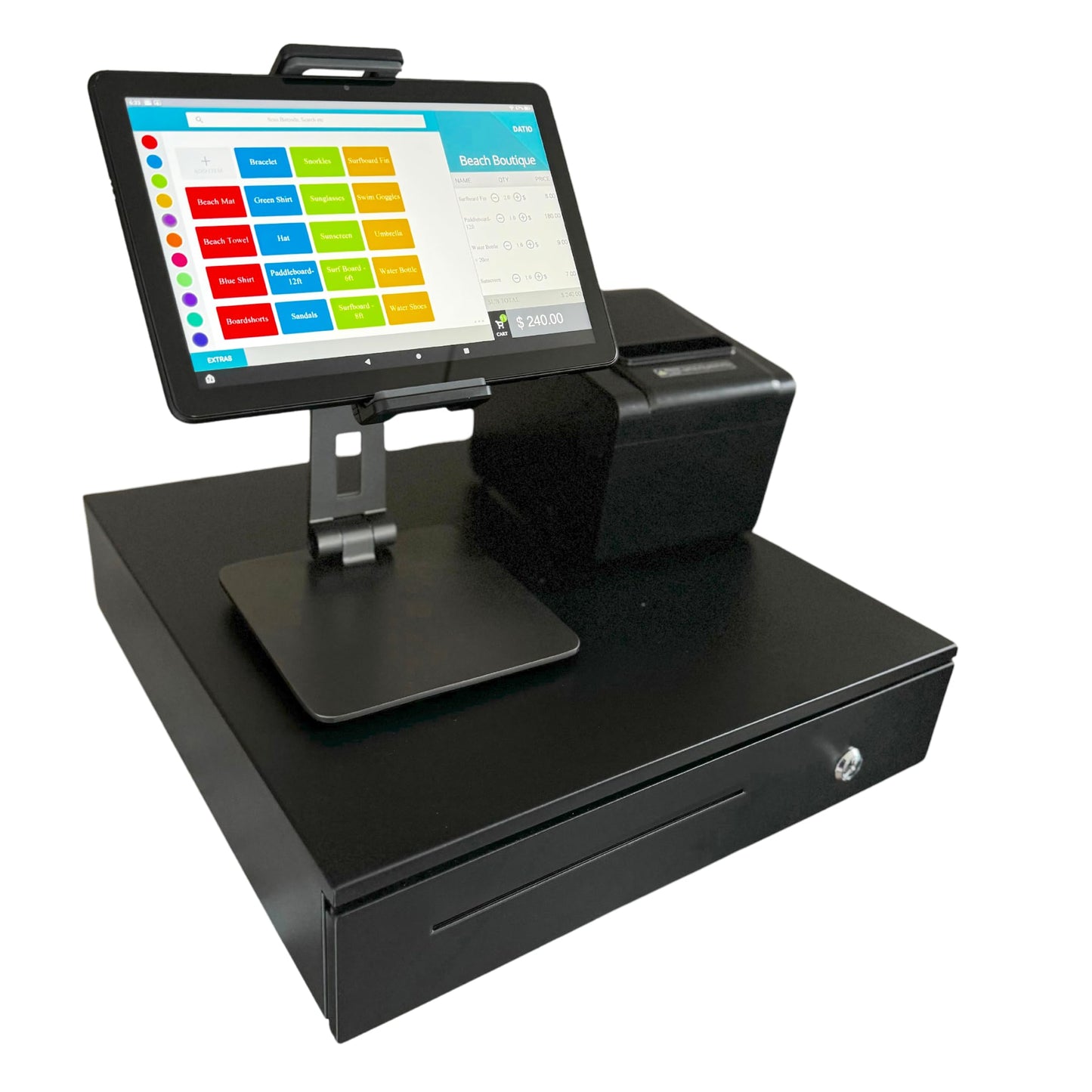 Datio POS System for 10-inch Amazon Fire Tablet Complete Cash Register with Receipt Printer, Cash Drawer, and Stand for Small Business, Retail, Restaurant, Salon