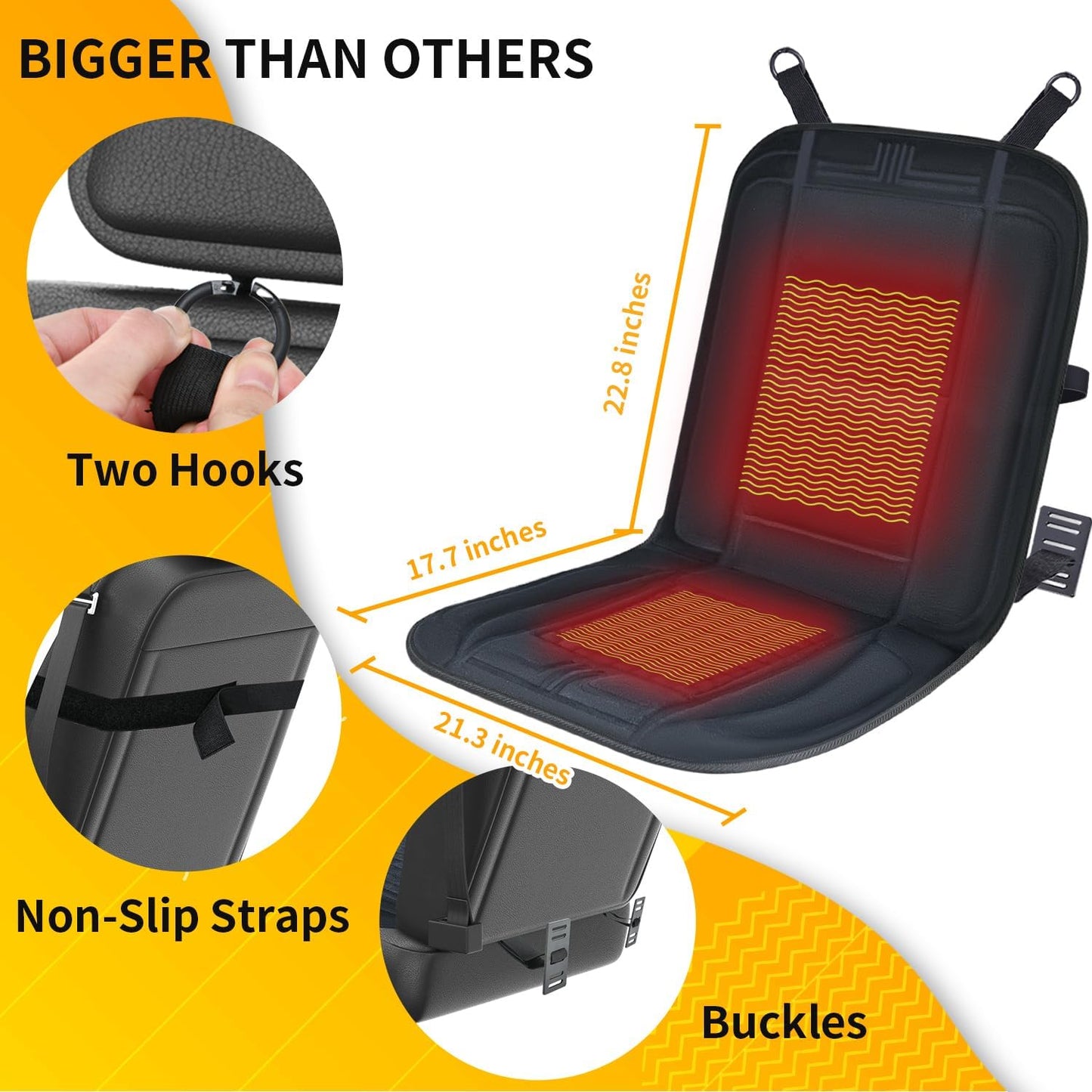 CARSHION Heated Seat Cover 22“ Wide with Fast Heat Large Size Warmer for Winter