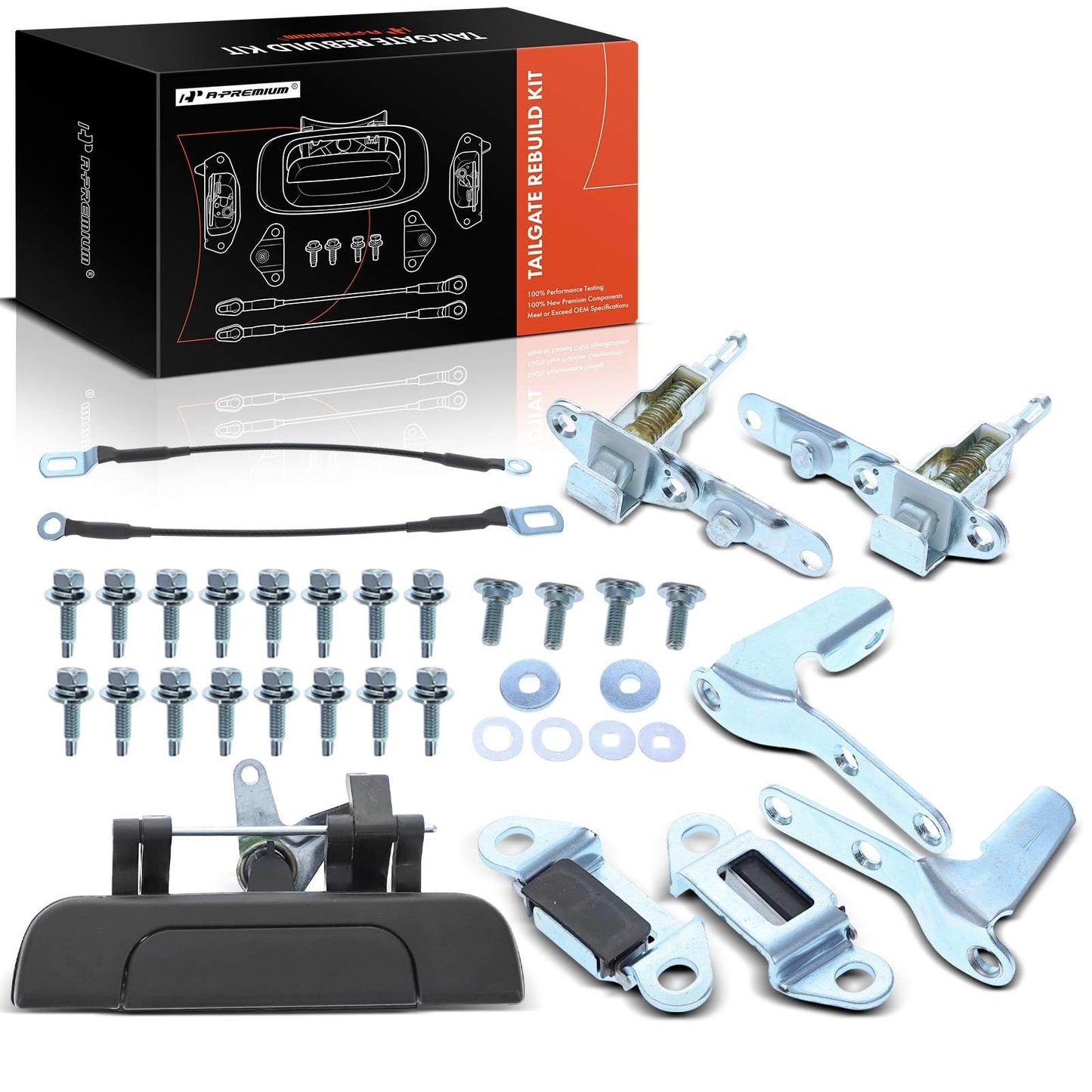 A-Premium Tailgate Rebuild Kit Compatible with Toyota Tacoma 1995-2004, Rear Tailgate Parts Handle Bezel Latch Cable Hinge Striker Bolts (Pack of 37)