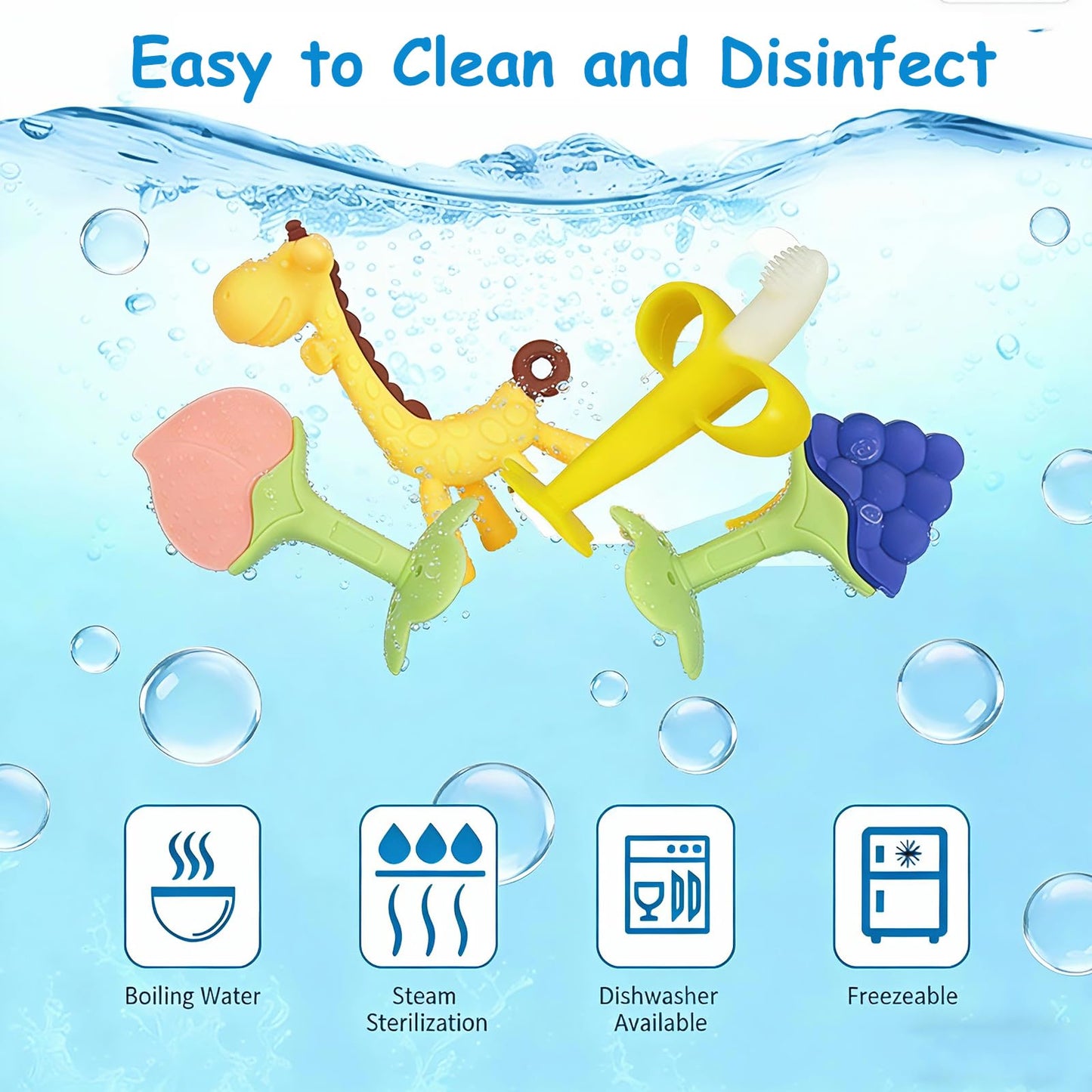 HAILI XMGQ Baby Teething Toys 3-6 Months, Baby Chew Teether Freezer BPA Free, Babies Teething Relief for Infants, Banana Toothbrush, Fruit Shape Giraffe Newborn Teether Gift for Baby Boy and Girl