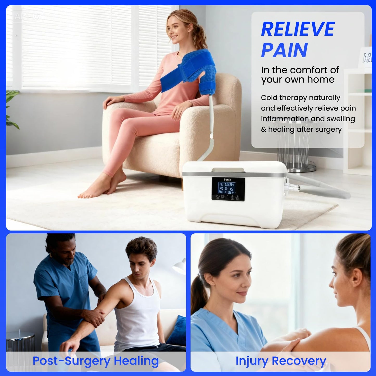 Cold Therapy Machine with Programmable Timer, Portable Ice Machine for Shoulder After Surgery,Shoulder Replacement Recovery System,Cryotherapy Pain Relief w/Compression Pad