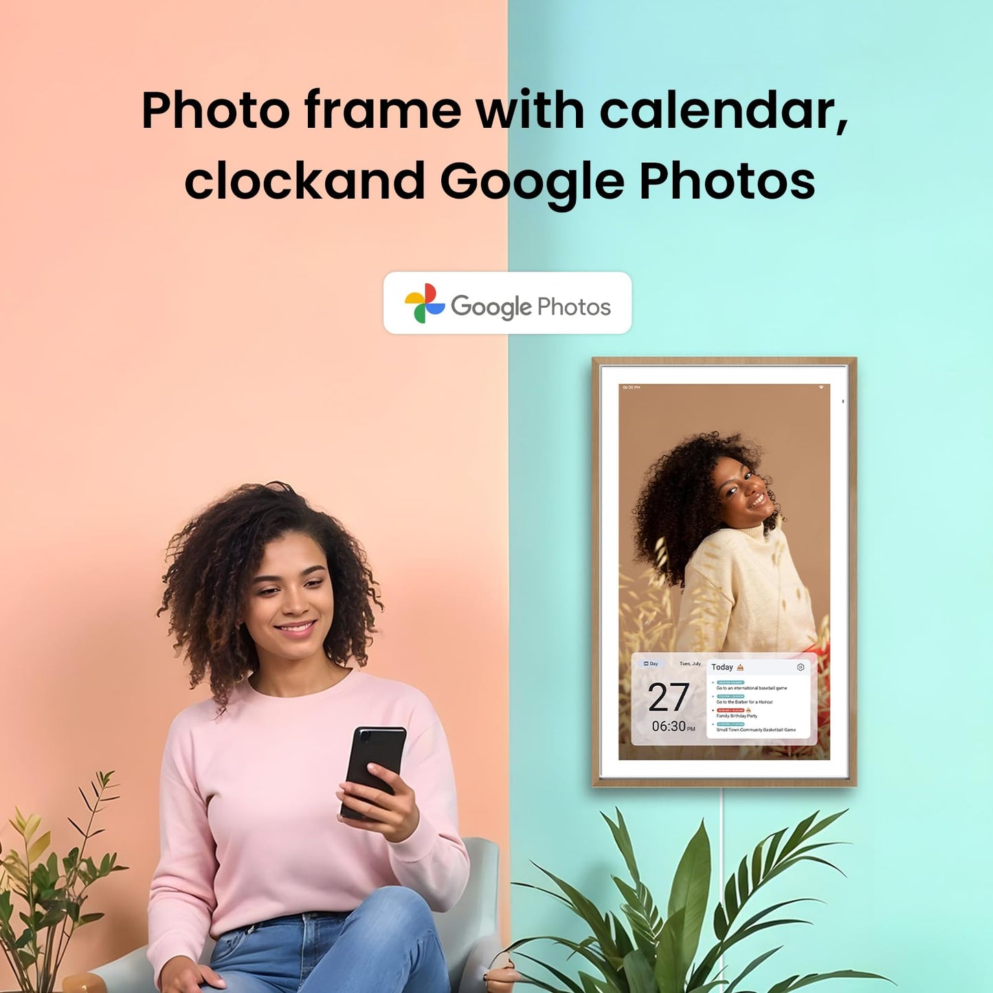 ApoloSign 21.5" Digital Calendar: Dual Mode Calendars with Google Play & Multi-calendar Sync, Electronic Planner & Chore Chart, Smart Touchscreen, Interactive Display fo Schedules (Teak,21.5-inch)