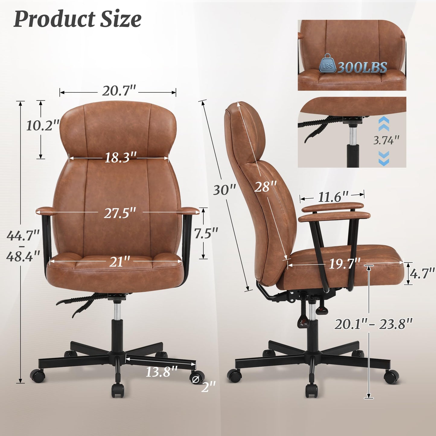 Cozyman High Back Office Desk Chair, Breathable Ergonomic Leather Chair with 5-Layer Seat Cushion with 135°Reclining Lumbar Support Adjustable Height Rolling Swivel Executive Armrests Chair, Brown