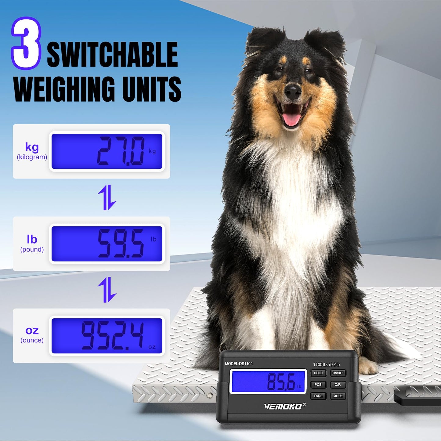 VEMOKO Precision Large Dog Scale - 1100lb x 0.2lb Large Breed Animal Livestock Weight Scale, Pet Scale Non-Slip Stainless Steel Platform for Dogs (Non-Slip Platform)