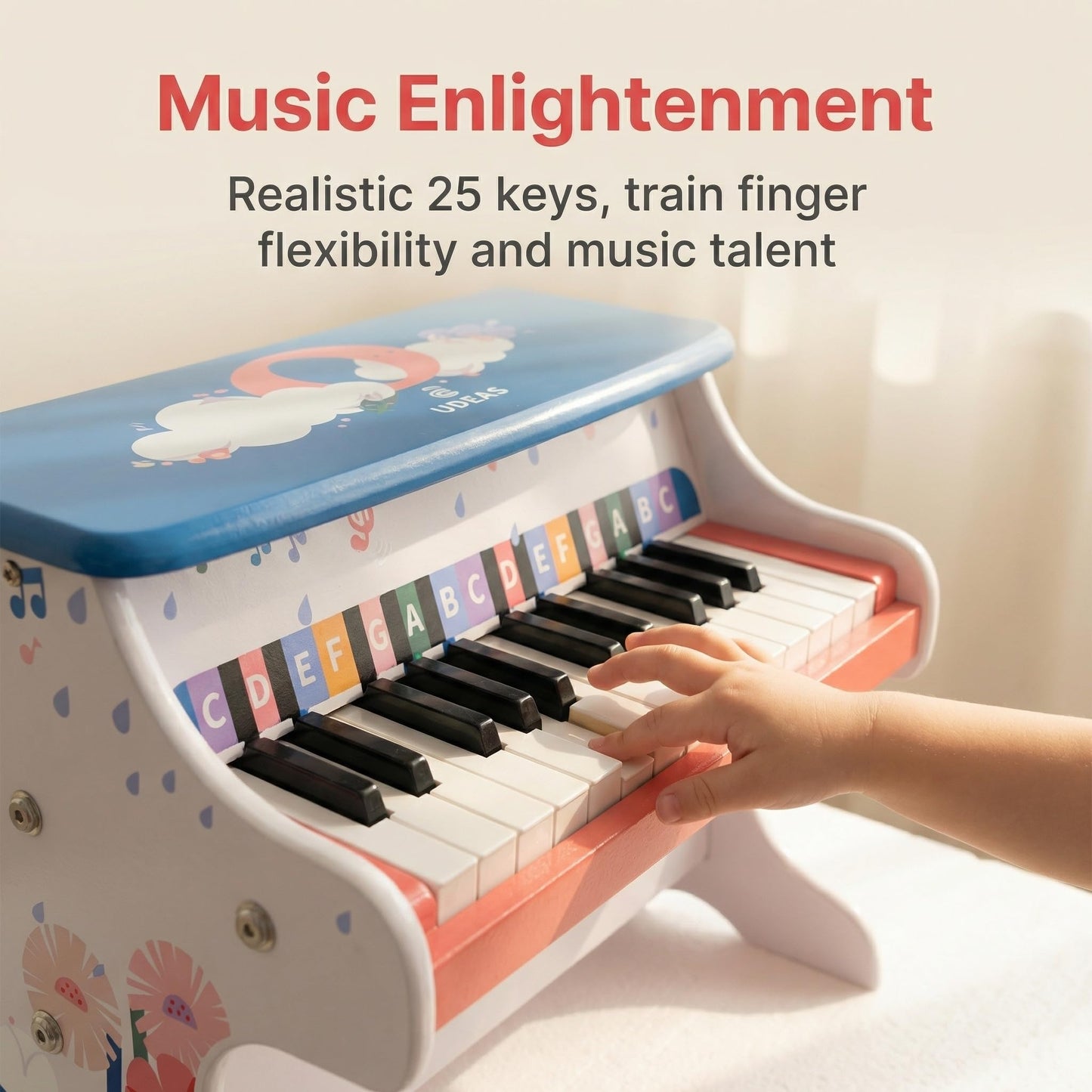 UDEAS Wooden Kids Piano Keyboard, Mini Piano Toys with 25 Keys Digital Piano for Kids 3+ Years, Gifts Educational Musical Instruments for Girls and Boys