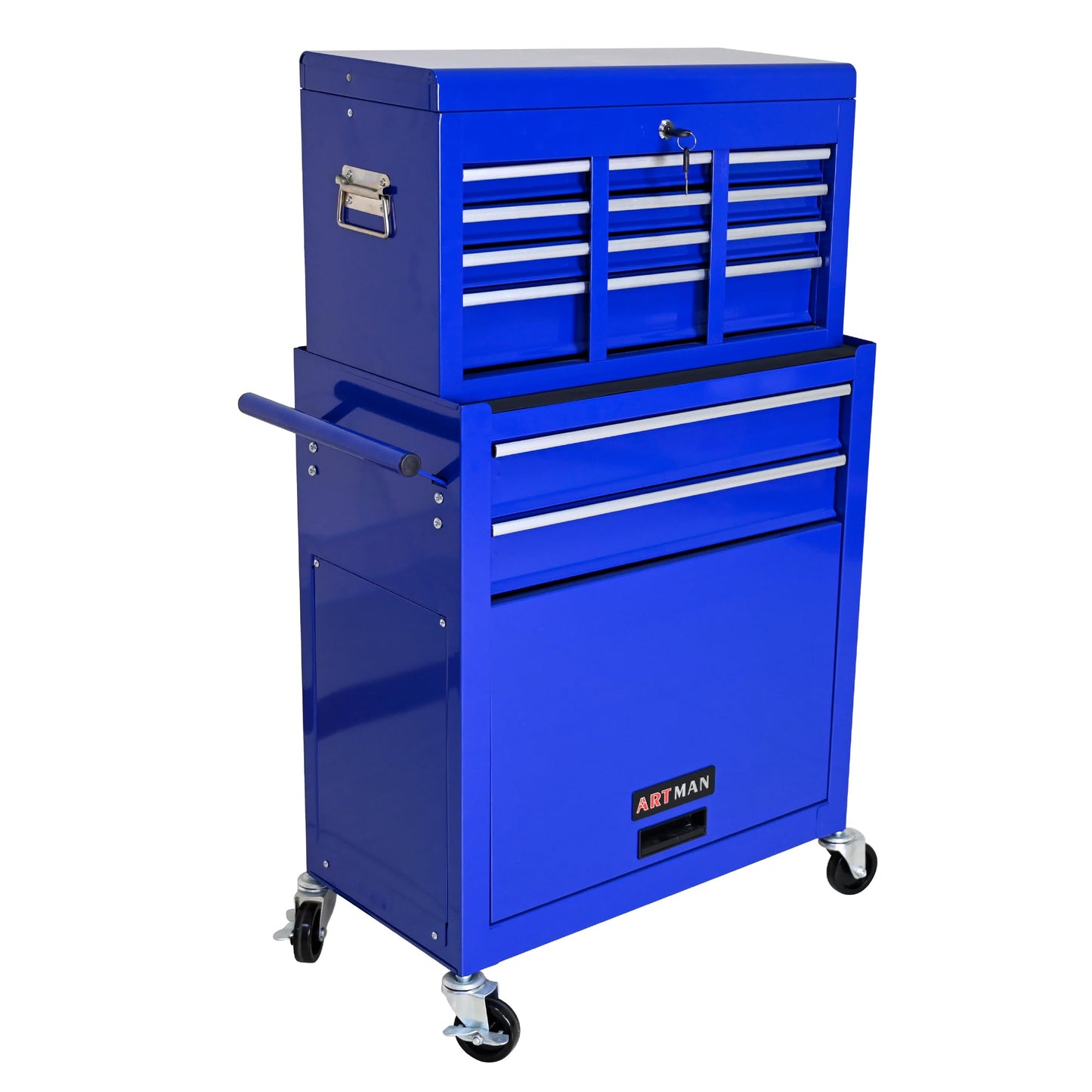 YOPTO High Capacity Rolling Tool Chest with Wheels and 8 Drawers,Metal Storage Tool Cabinet W/Mobile Case,Pull Handle,4 Hooks,for Workshop Mechanics Garage,Blue