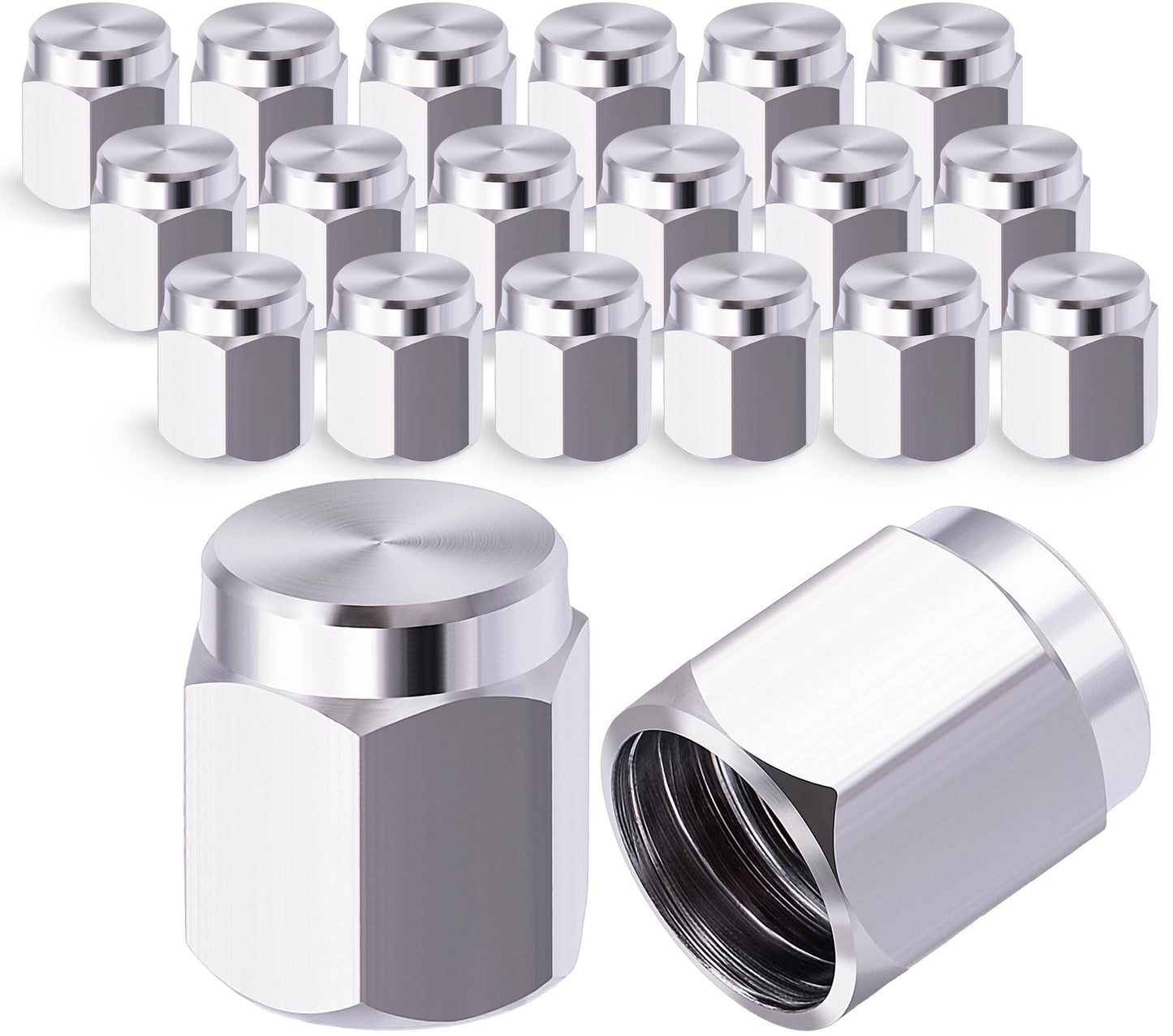 MEAJOO 20PCS Metal Brass Tire Valve Stem Caps, with O-Ring Rubber Seal, Universal Tire Valve Stem Covers for Cars, SUV, Trucks, Bikes, Motorcycles, Bicycles(Silver)