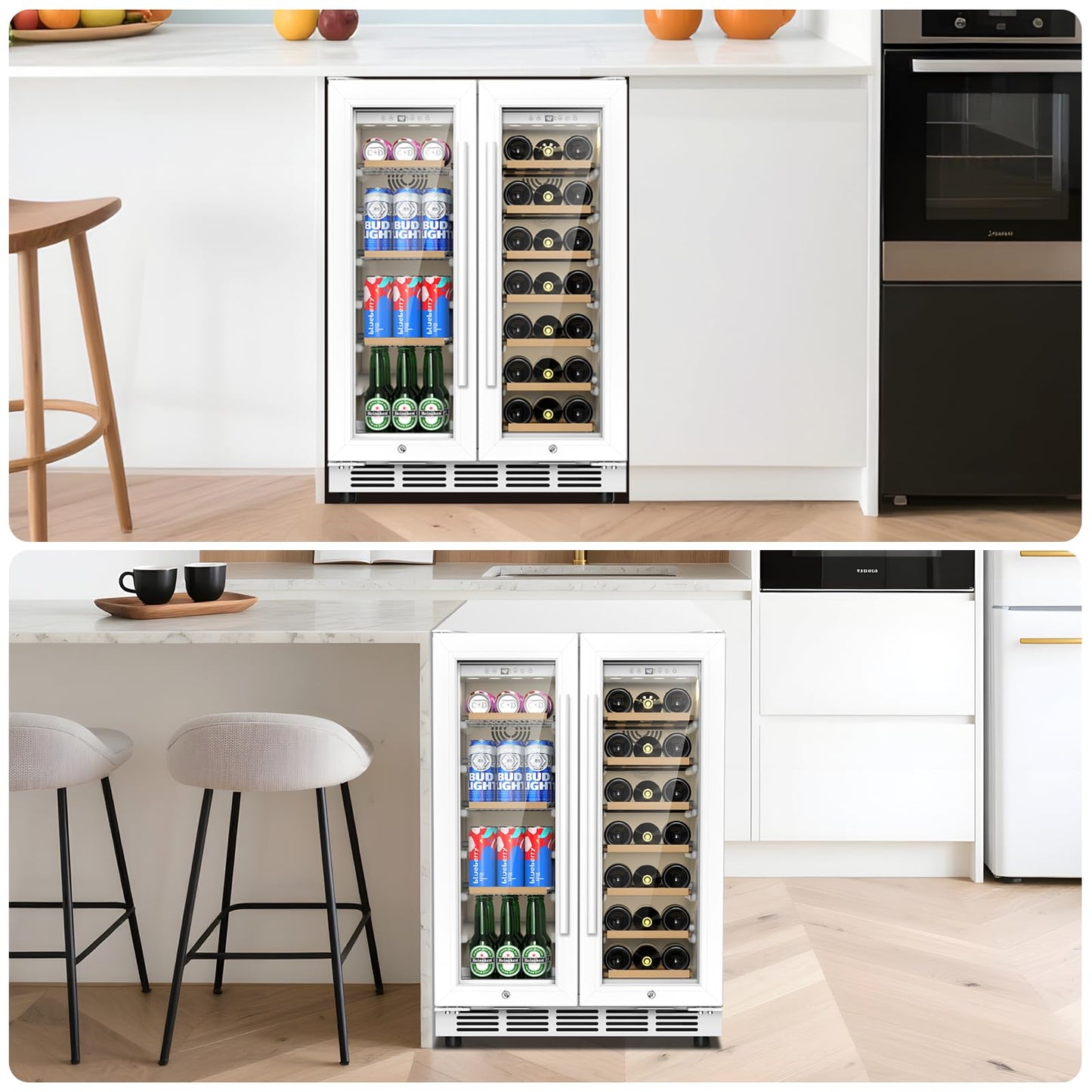 Velieta 24 Inch Dual Zone Wine and Beverage Refrigerator - Under Counter Built-in/Free Standing Beverage Cooler with Glass Door,Beverage Fridge with Large Capacity, Advanced Cooling System, White