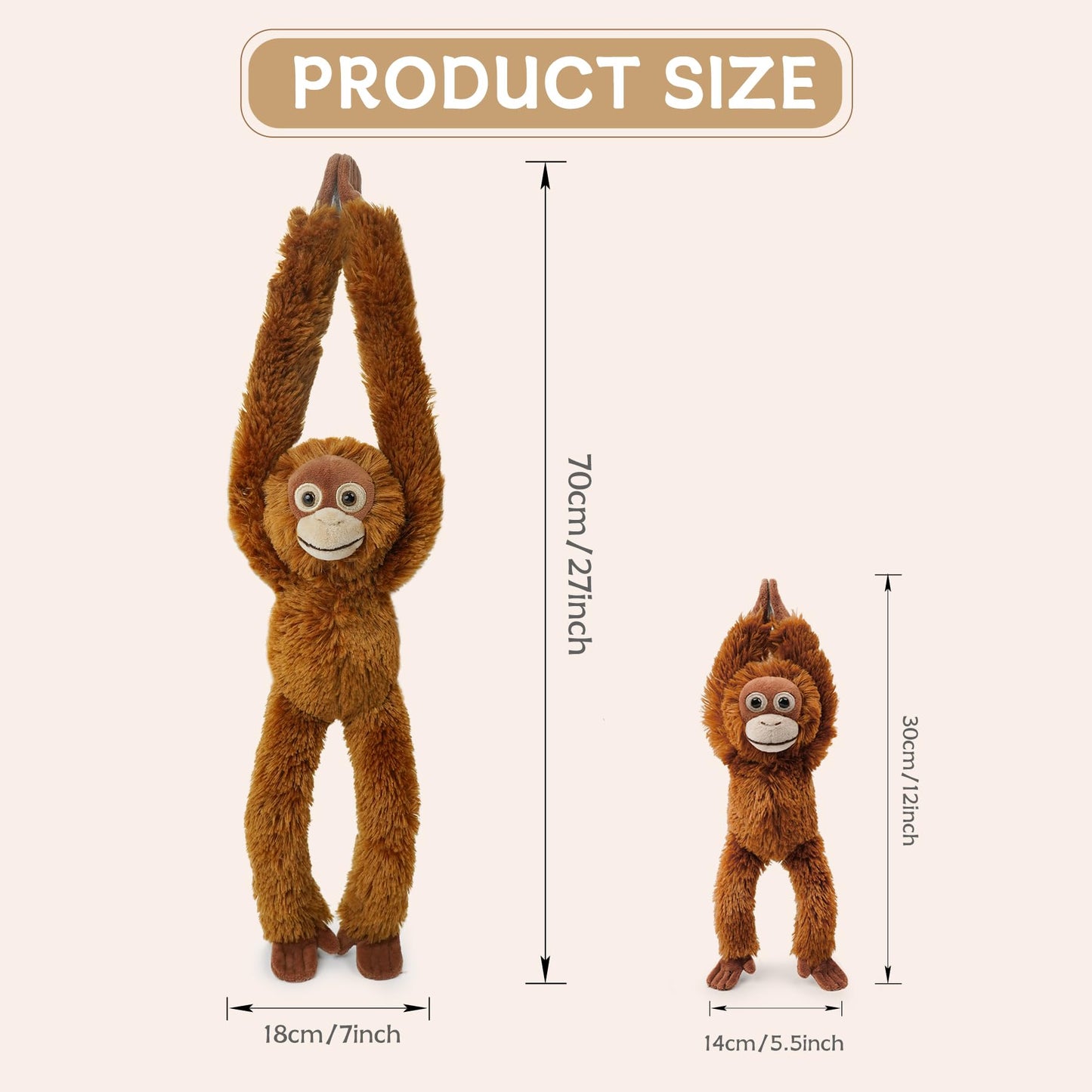 Hideekoog 2pcs Orangutans Hanging Stuffed Animal Mother with Baby Hangs Plush Toys, Hooks and Stuffed Animals with Rings for Kids, Gifts for Boys and Girls（Red）