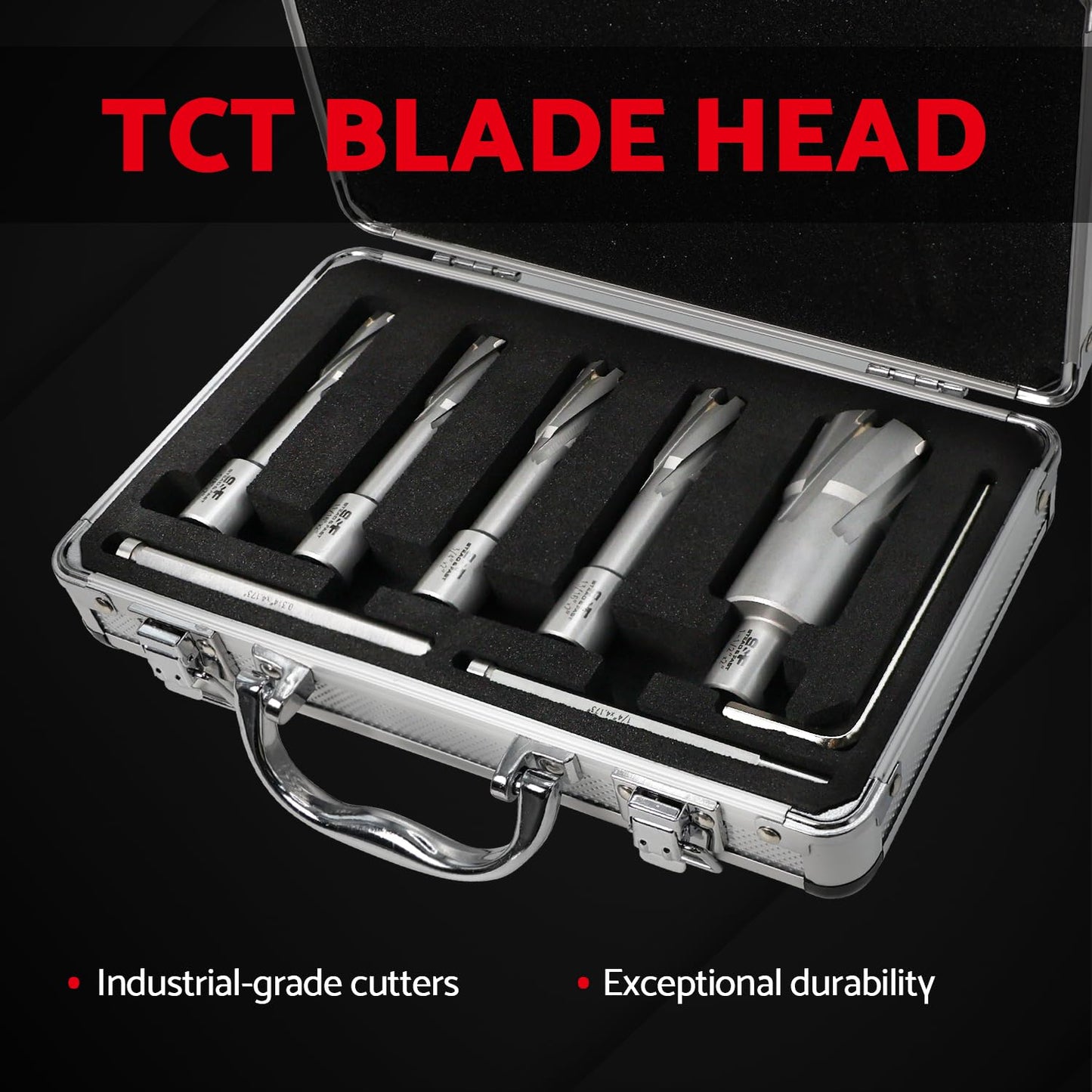 S&F STEAD & FAST Carbide Annular Cutter Set 5 Pcs, 3/4 Weldon Shank, Depth of Cut 2", Cutting Diameter 5/8, 11/16, 3/4, 13/16, 1-1/2", Mag Drill Bits Kit with Pilot Pin x 2