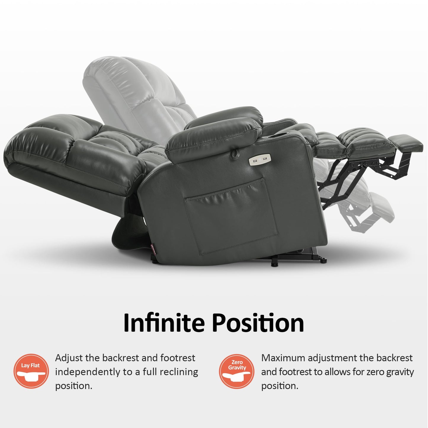 MCombo Dual Motor Power Lift Recliner Chair for Elderly, Lay Flat Lift Chair with Heat and Massage, Oversized Lift Recliner for Big and Tall, Faux Leather R7891 (Grey, Oversized)