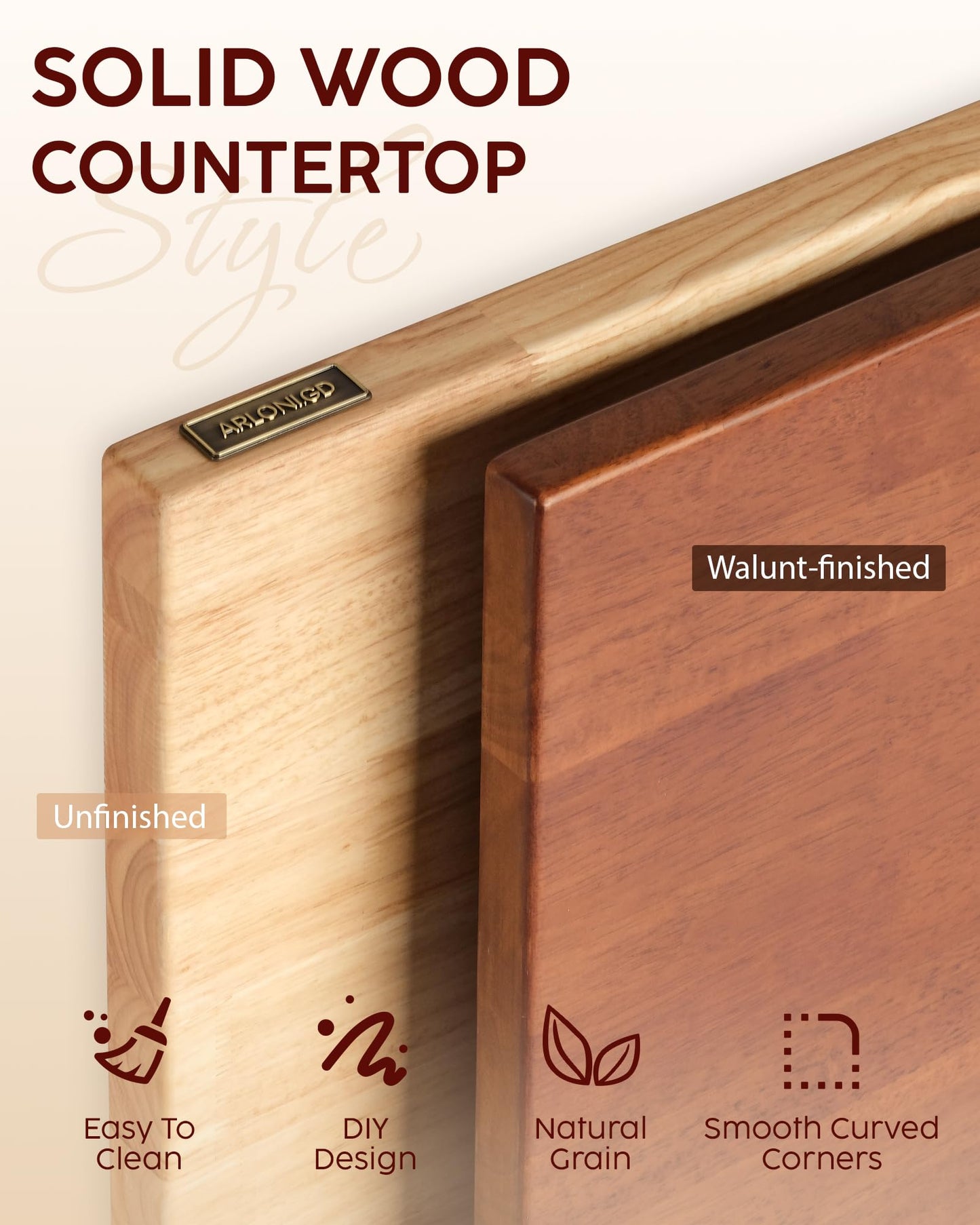 Butcher Block Countertop Kit, 48" Unfinished & 36 Walnut Stained Hevea Wood Table Top DIY Cut for Kitchen Island, Cutting Board, Washer Dryer Countertop, Living and Dining Room Table