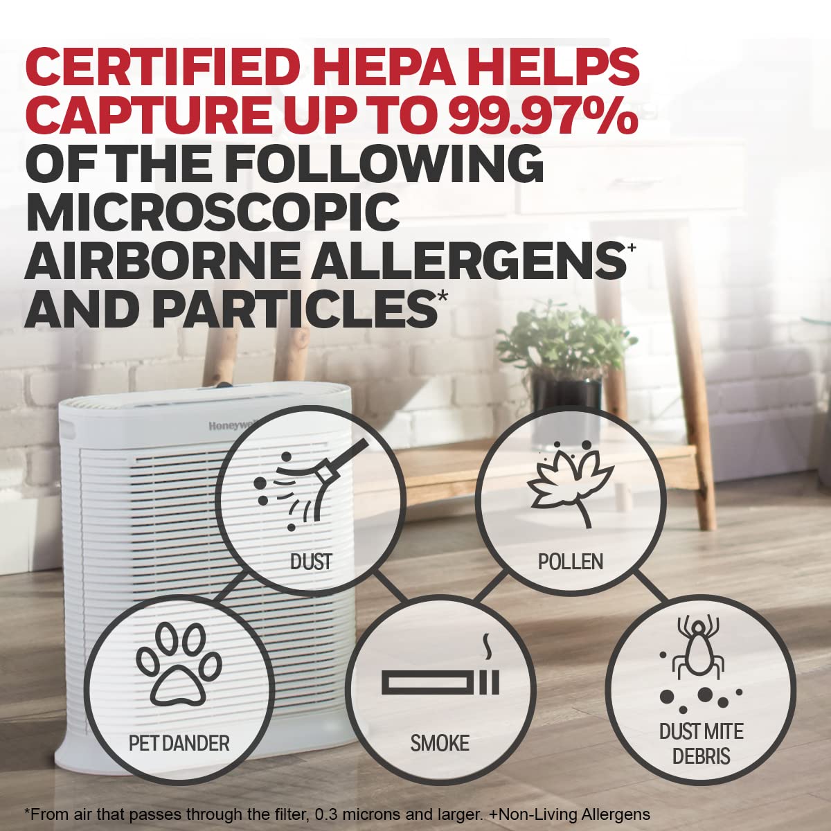 Honeywell HPA300 HEPA Air Purifier, Airborne Allergen Reducer for Large Rooms (465 sq ft), White - Wildlfire/Smoke, Pollen, Pet Dander, and Dust Air Purifier