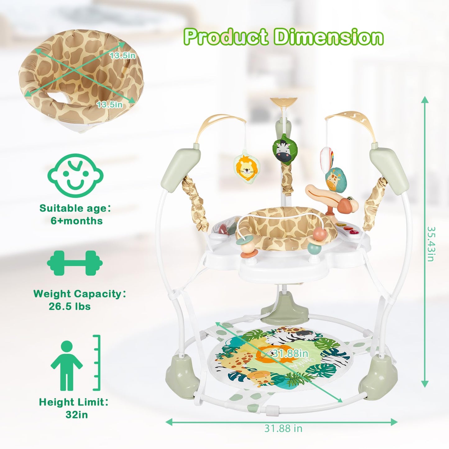 Otrolepota Baby Activity Center, Infant Jumpers and Bouncers with Music, Lights, Infant Toys, 360°Rotating Seat, 3 Adjustable Heights, Baby Play and Learning Center for 6+ Months
