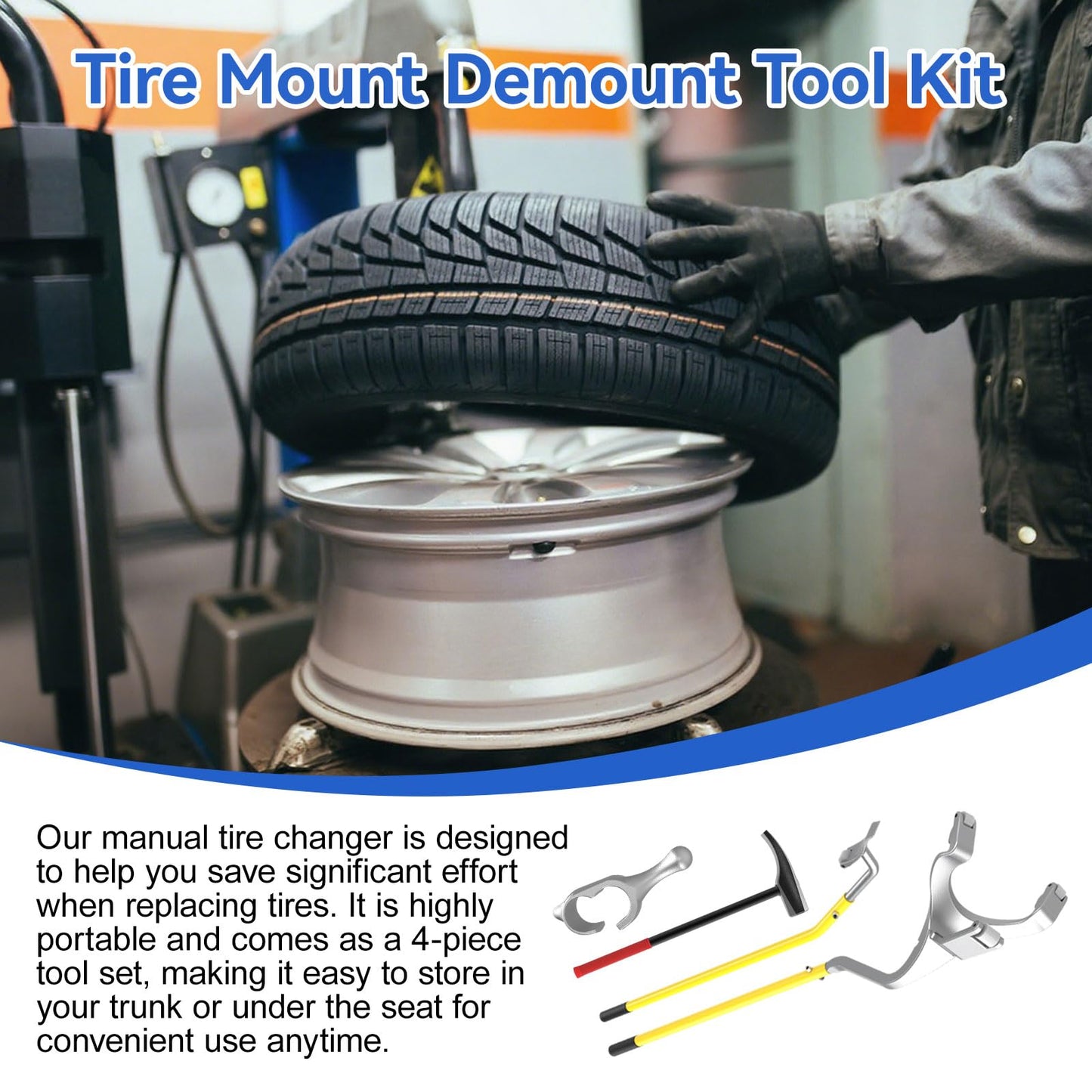 Iorrobid Steel Tire Mount Demount Tool 22.5" to 24.5" Semi Tire Changing Tool to Tire Hammer with Extra Bead Keeper, Tubeless Truck Bead Breaker Manual Tire Changing Tools for Car Repairing