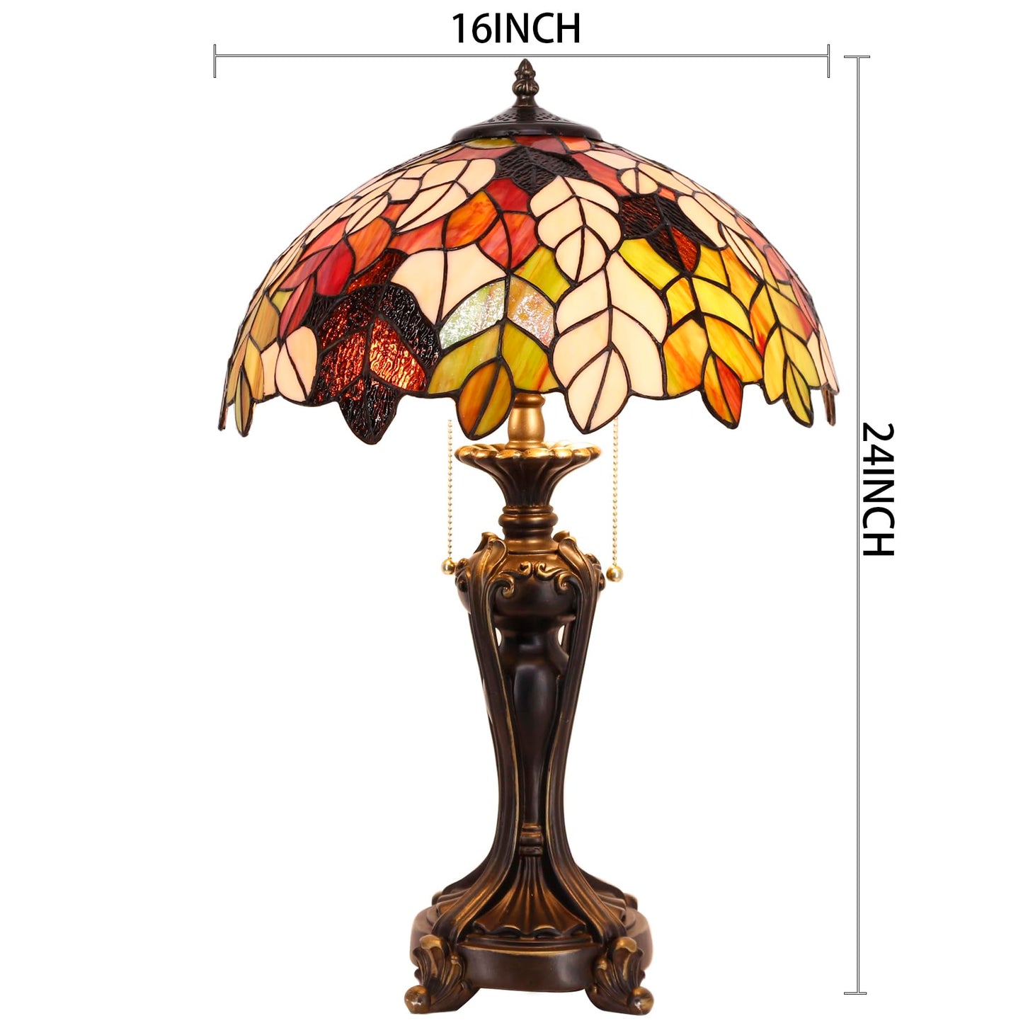 ANYONGLU Tiffany Lamp(2 Lights) Stained Glass Table Lamp Bedside Desk Reading Light 16X16X24 Inch Decor Bedroom Living Room Home Office (Maple Leaf)