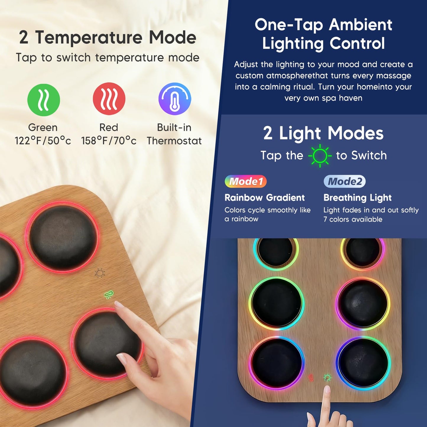 Goodtar 8PCS Hot Stone Massage Set with Warmer –Basalt Stones Massager for Deep Tissue Pain Relief & Muscle Relaxation, Home Spa Kit with Soothing Ambient Light – Valentine's Day & Birthday Gift