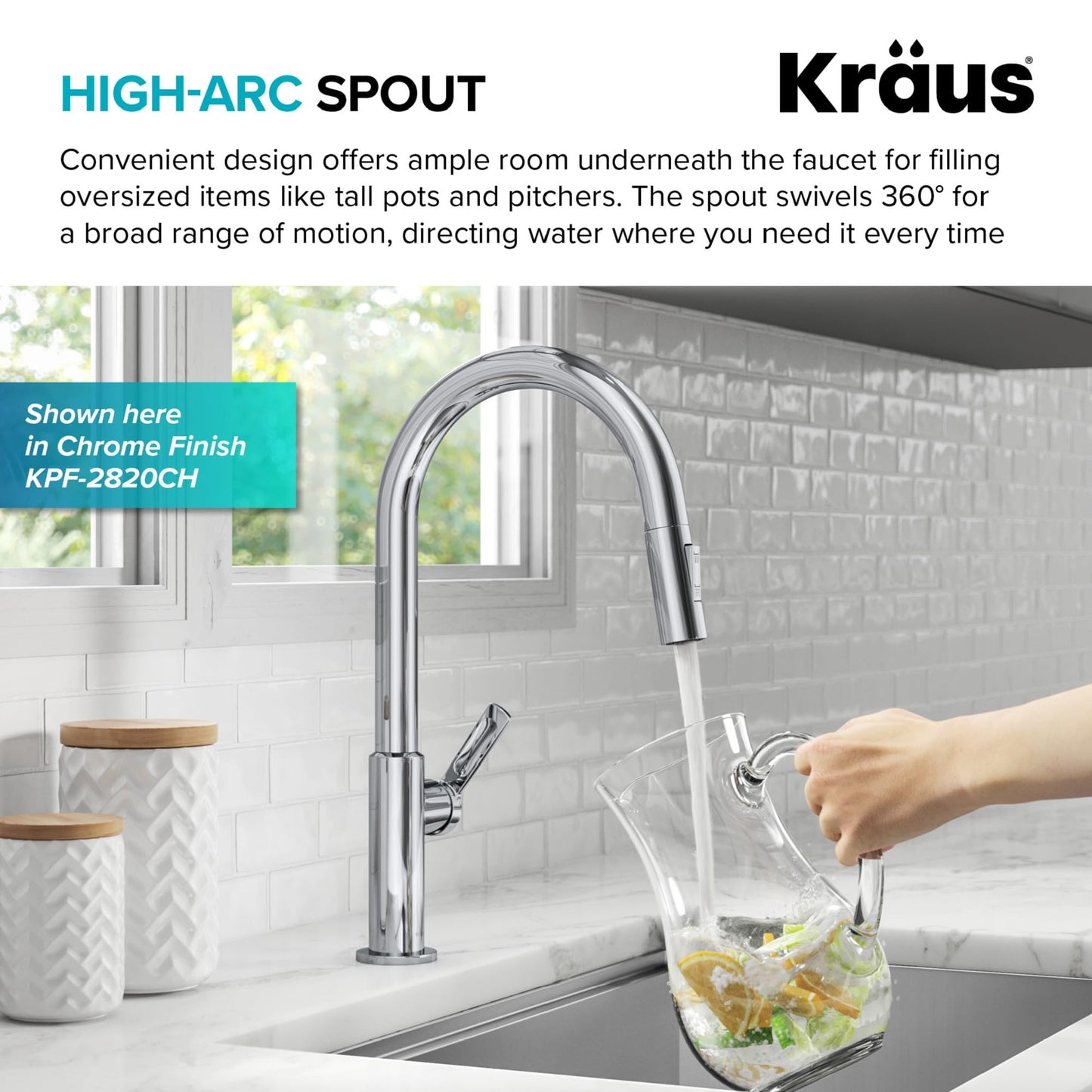 KRAUS Oletto High-Arc Single Handle Pull-Down Kitchen Sink Faucets in Spot Free Black Stainless Steel, Kitchen Faucets with Pull Down Sprayer, KPF-2820MBSFSB