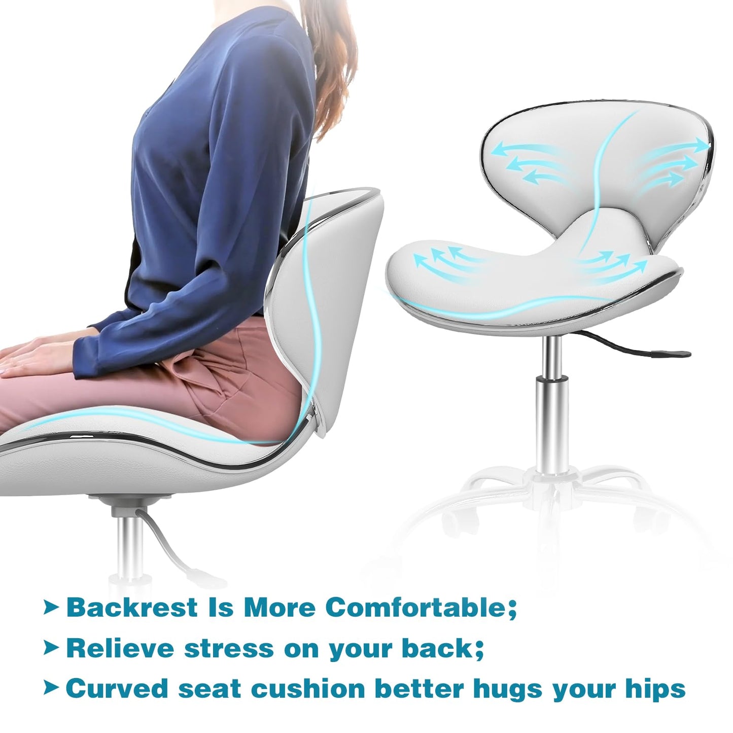 Adjustable Rolling Stool with Backrest,Drafting Spa Bar Medical Salon Tattoo Stool Chair with Wheels 360 Swivel,Heavy Duty,400lbs Weight Capacity,White