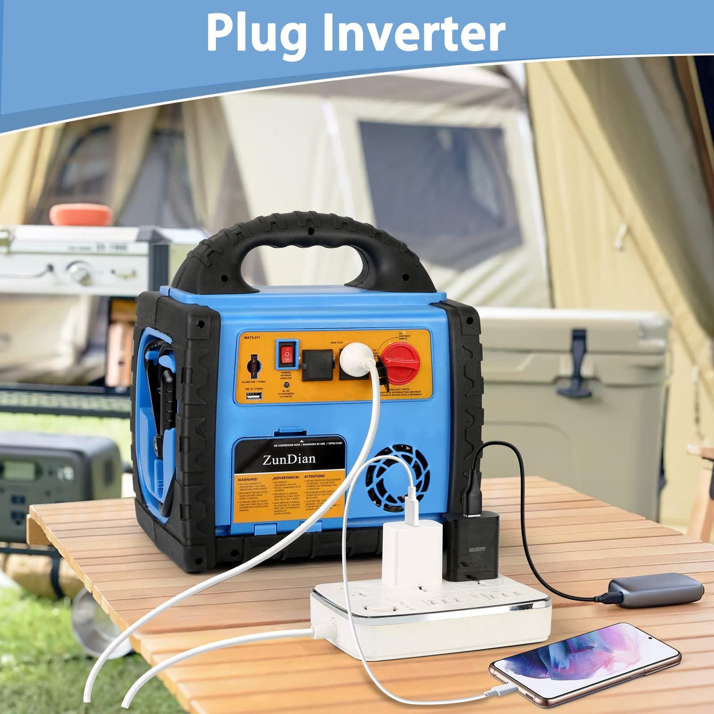 Car Jump Starter with Air Compressor, 1800A Battery Jumper Starter Portable with 260 PSI Tire Inflator, 12V Jump Box Heavy-Duty Clamps Jump Pack 400W Inverter Power with AC/DC/USB Outlets