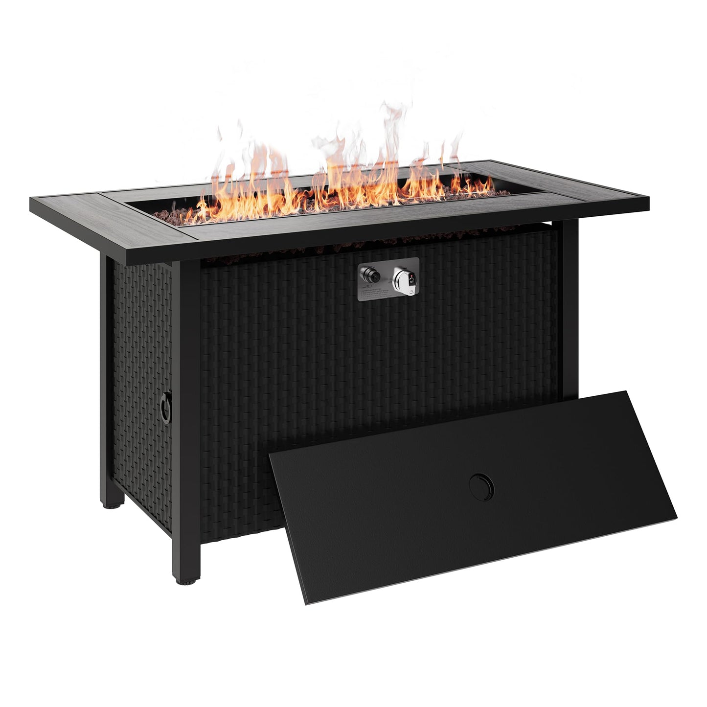 Shintenchi 45 Inch Outdoor Propane Fire Pit 50,000 BTU Gas Fire Pit Table with Lid, Lava Rock, Waterproof Cover, Rectangle Gas Firepit Table for Garden/Patio, CSA Certification