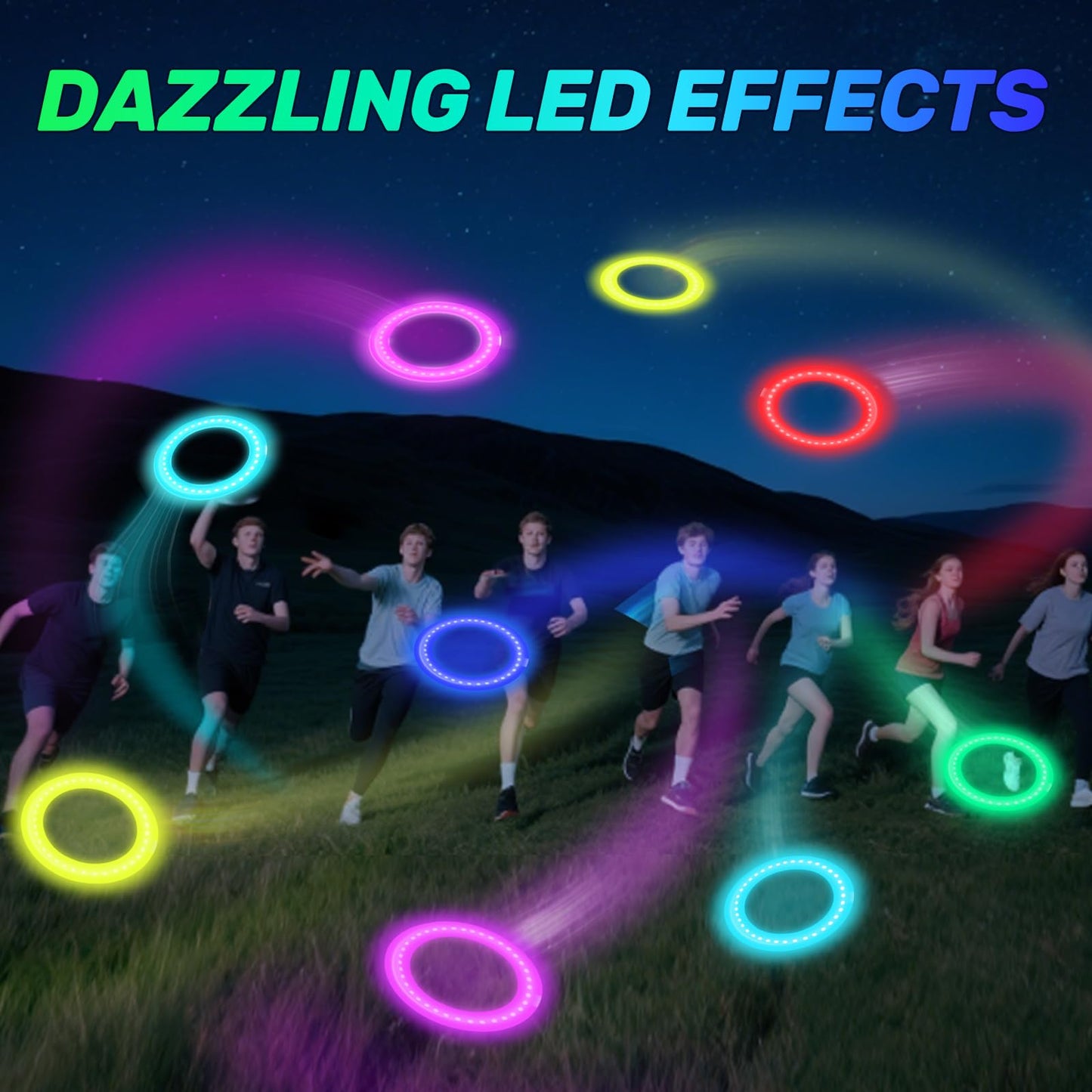 Dilabnba Flying Ring Disc Toy LED Light Beach Backyard Camping Sports Play Soft Discs Outdoor Tossing Toy Christmas Birthday Gift for Teens Boys Kids Adults, Lost Mode, 9.8''/200g