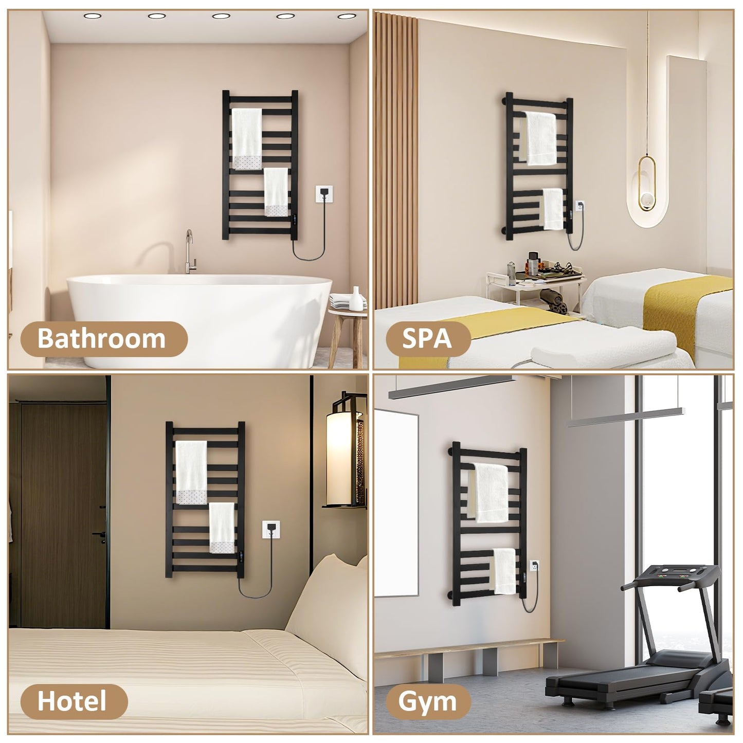 AyiDrmjj Heated Towel Rack for Bathroom Towel Warmer Racks Wall Mounted with Timer & Temperature Multi-Level Adjustments with 10 Bars for Bathroom Shower Hot Tub Spa(Black)