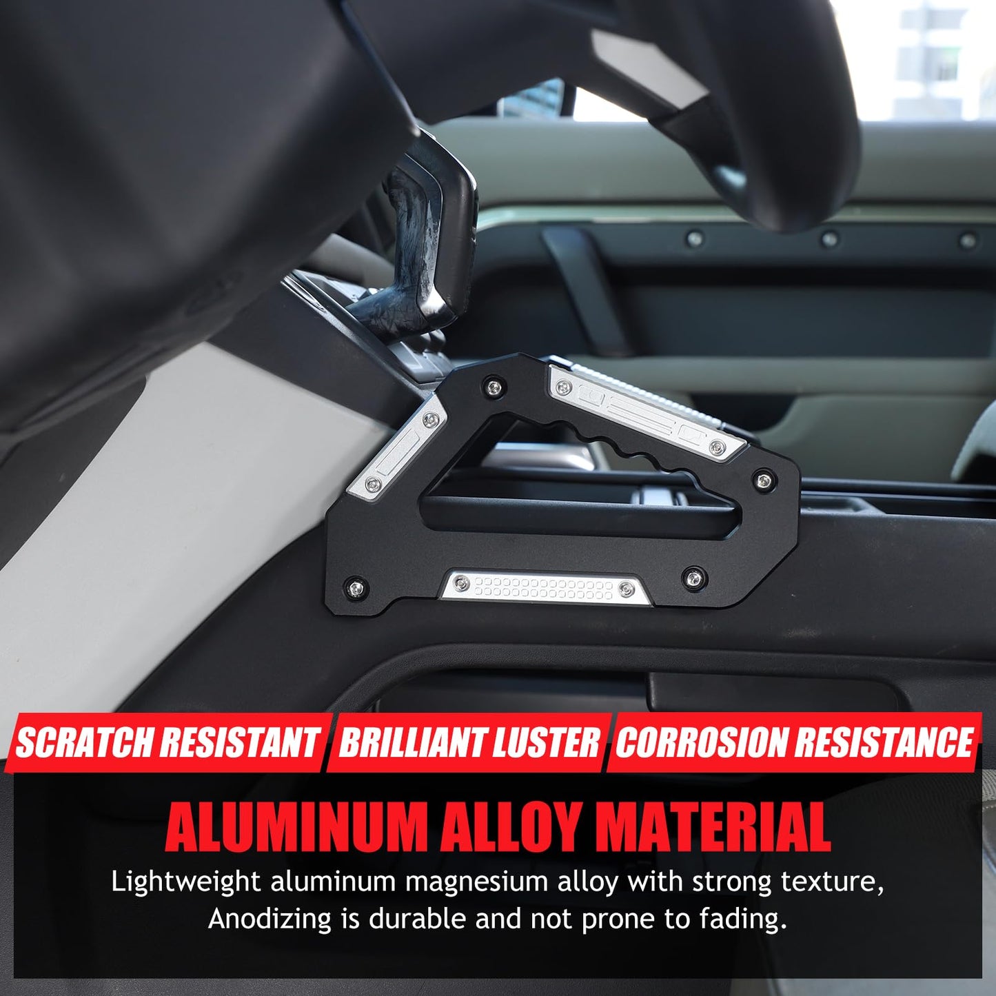Bekantogy 2PCS Central Control Grab Handles Compatible with Land Rover Defender 90 110 130 2020-2024 Aluminum Alloy Grip Handle for Armrest Both Side Interior Accessories (Black Silve)